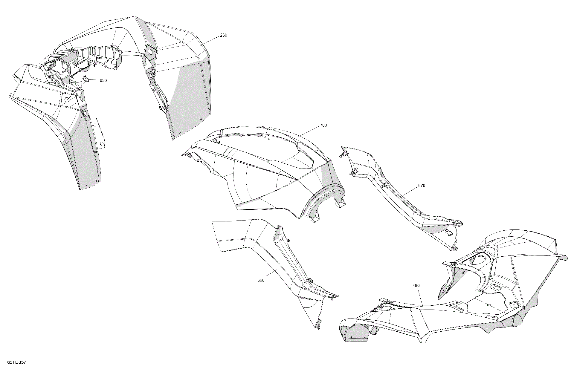 An Image of a Genuine Can-Am Parts Schematic Diagram showing the schematic - BODY - FENDER KIT