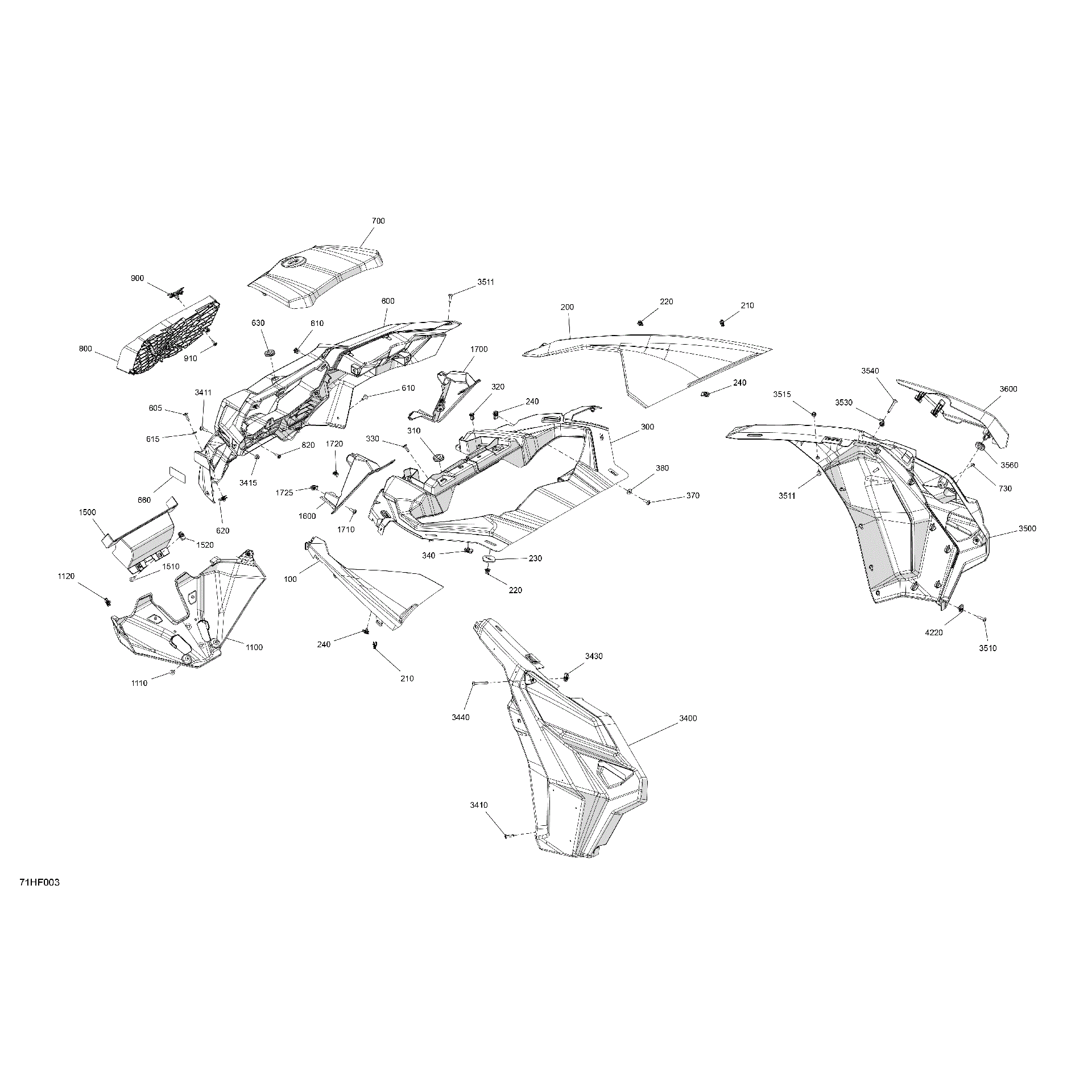 An Image of a Genuine Can-Am Parts Schematic Diagram showing the schematic - BODY - FRONT SECTION