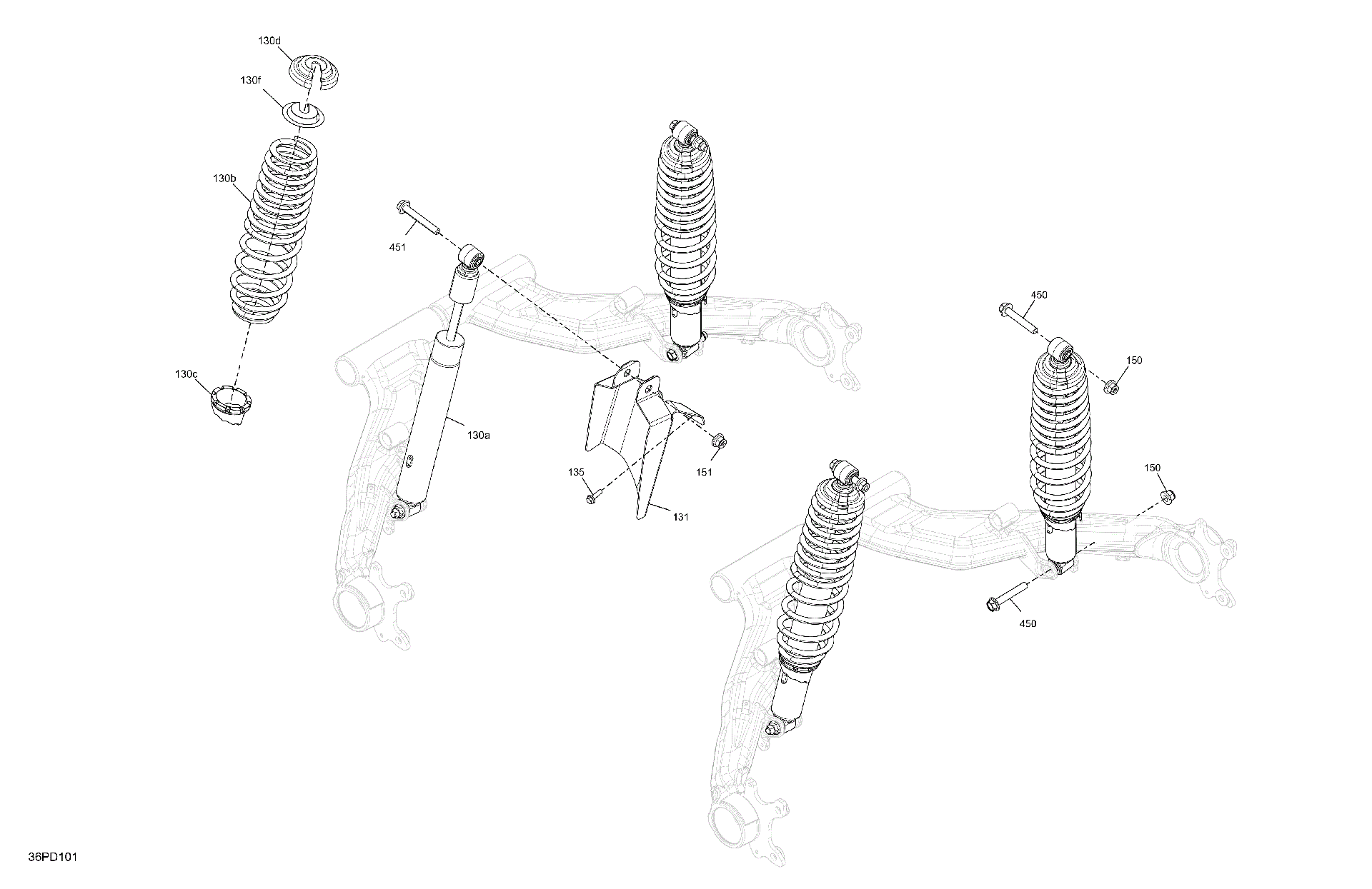 An Image of a Genuine Can-Am Parts Schematic Diagram showing the schematic - SUSPENSION - REAR SHOCKS