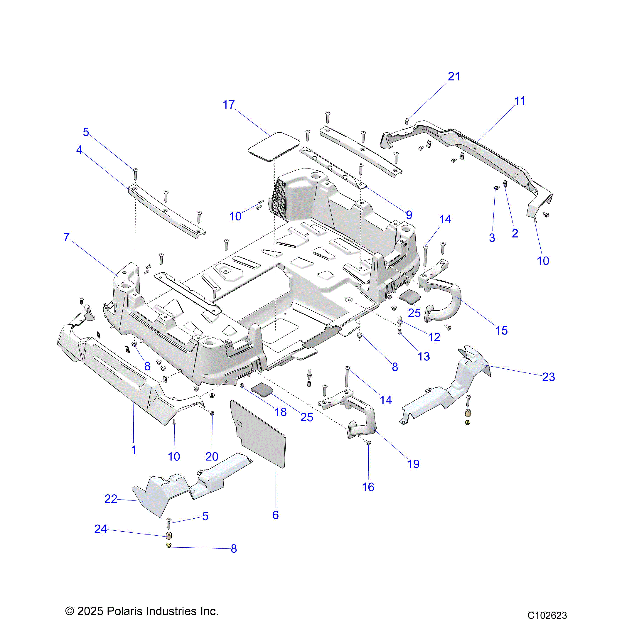 An Image of a Genuine Polaris Parts Schematic Diagram showing the schematic - BODY: BOX REAR - 2025 POLARIS SPORTSMAN TOURING 570 X2 EPS