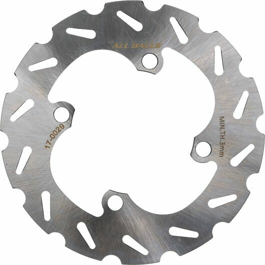 Silver circular Yamaha brake rotor with wave-edged design and multiple vent slots.