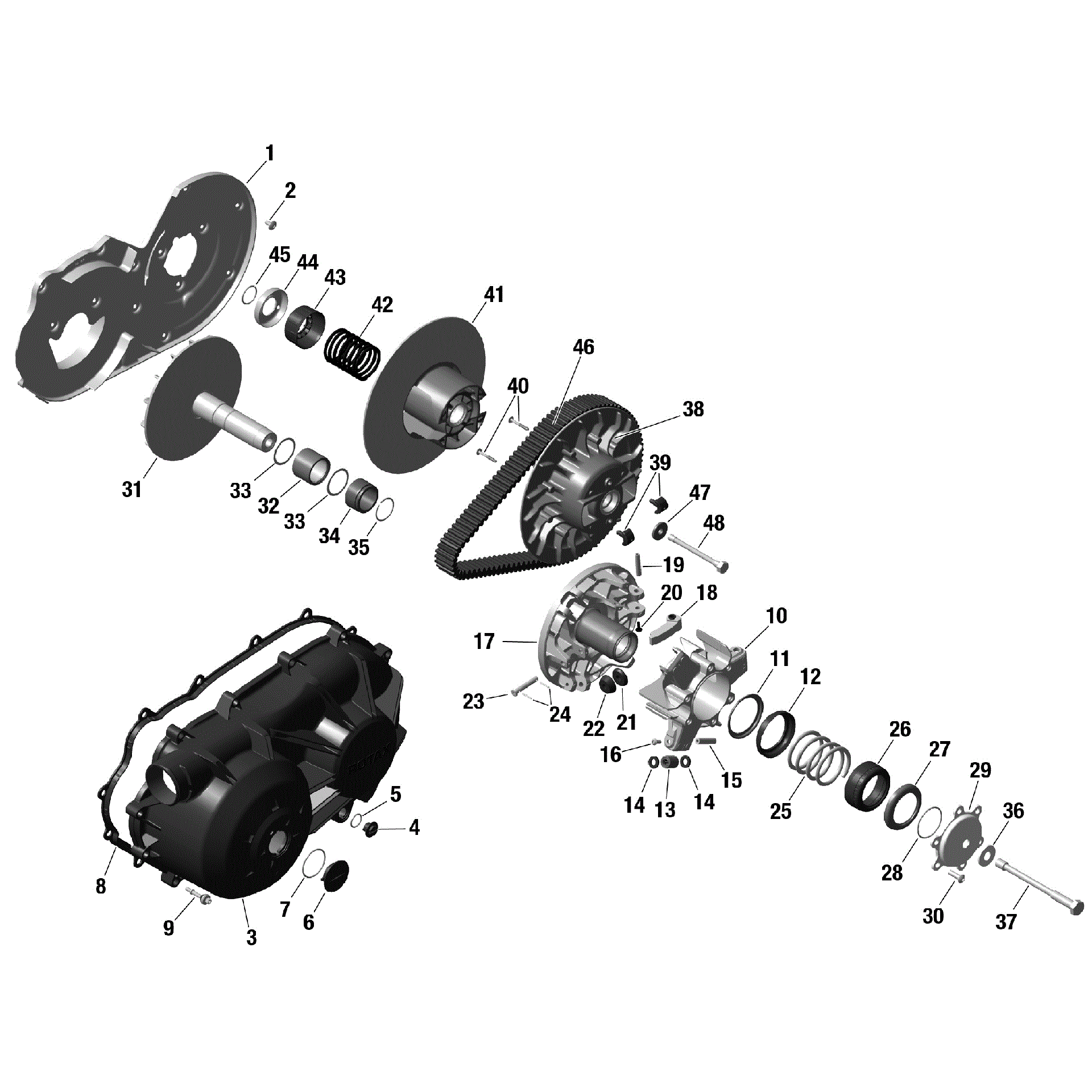 An Image of a Genuine Can-Am Parts Schematic Diagram showing the schematic - ROTAX - CVT