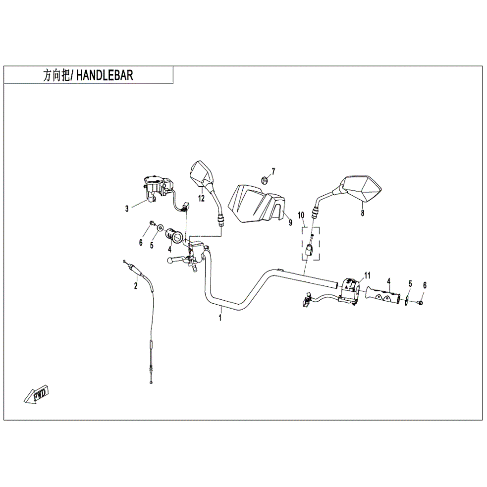 An Image of a genuine CFMOTO Parts Schematic Diagram showing the group - HANDLEBAR - 2022 CFMOTO CFORCE 400