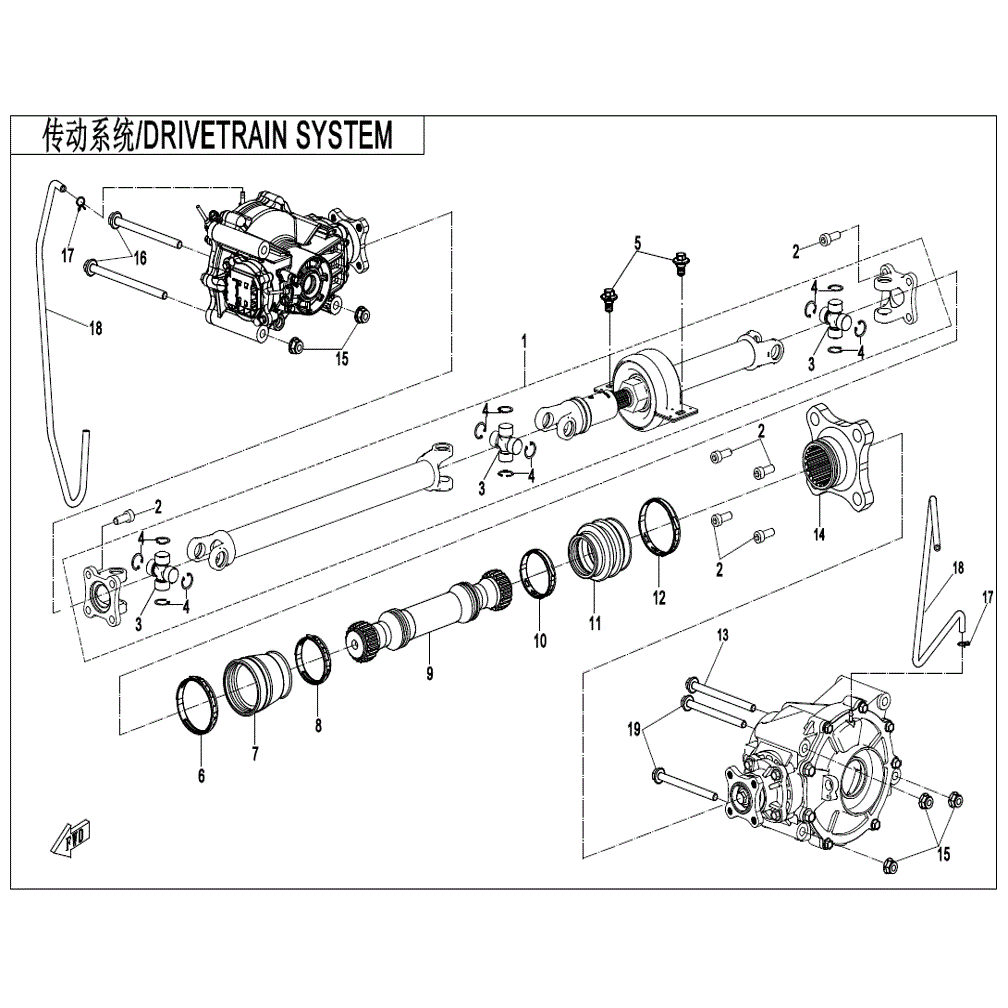 An Image of a Genuine CFMOTO Parts Schematic Diagram showing the schematic - DRIVETRAIN SYSTEM - 2022 CFMOTO UFORCE 600