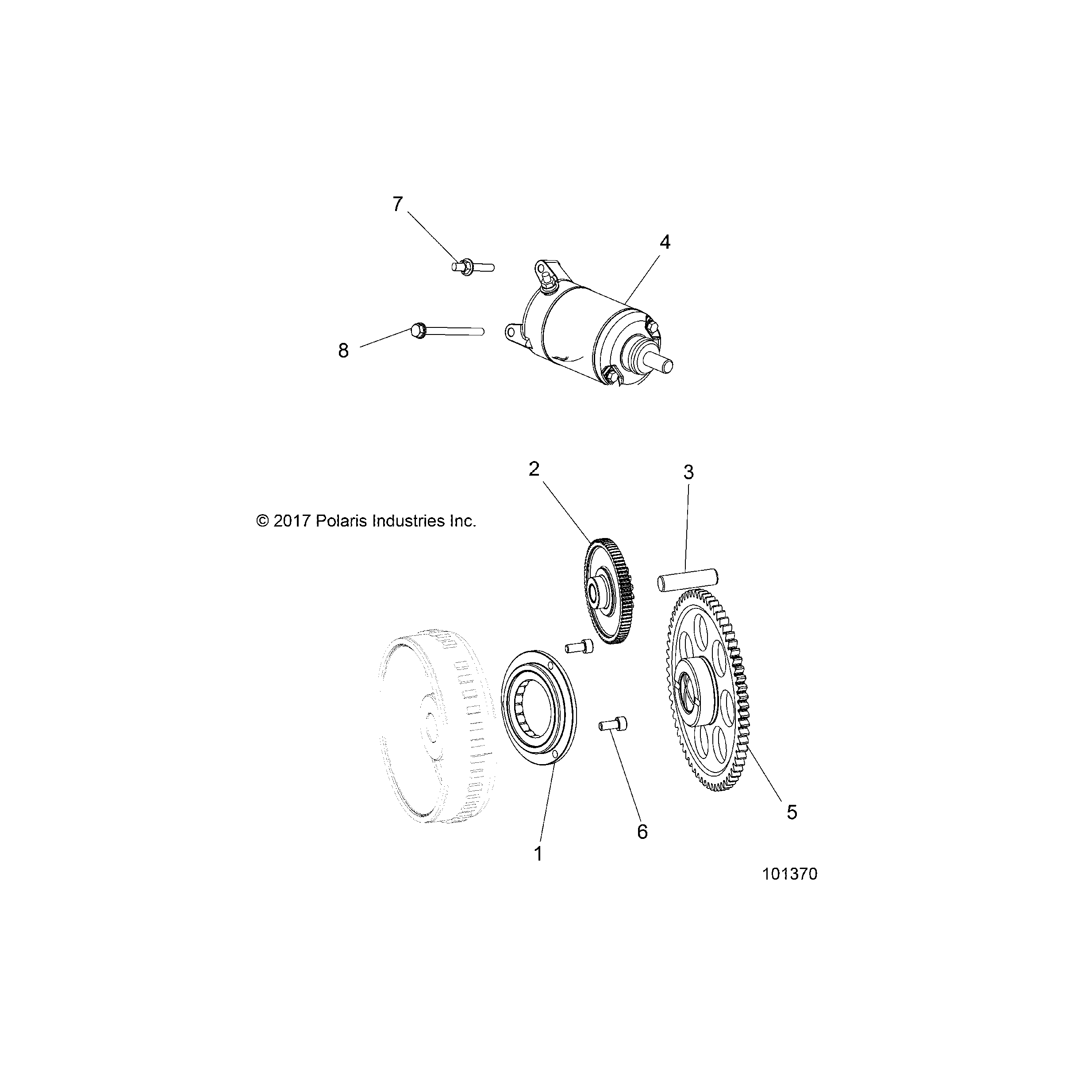 An Image of a Genuine Polaris Parts Schematic Diagram showing the schematic - ENGINE: STARTER DRIVE - 2019 POLARIS ACE 570