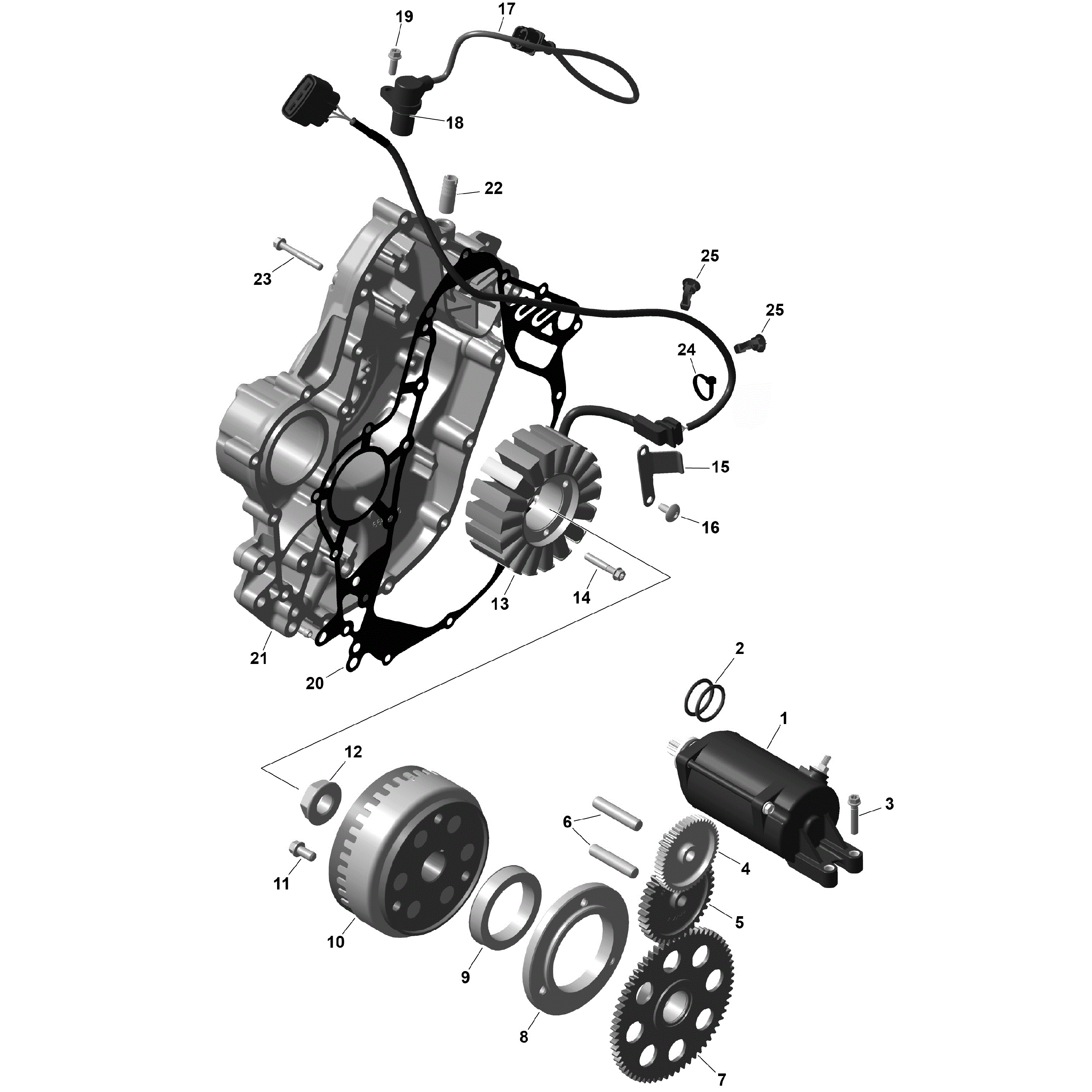 An Image of a Genuine Can-Am Parts Schematic Diagram showing the schematic - ROTAX - MAGNETO AND ELECTRIC STARTER
