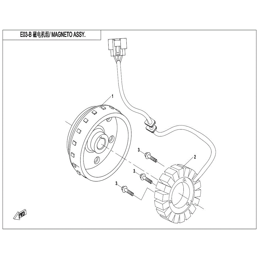 An Image of a genuine CFMOTO Parts Schematic Diagram showing the group - MAGNETO STATOR ASSY. (HIGH POWER) - 2021 CFMOTO CFORCE 400