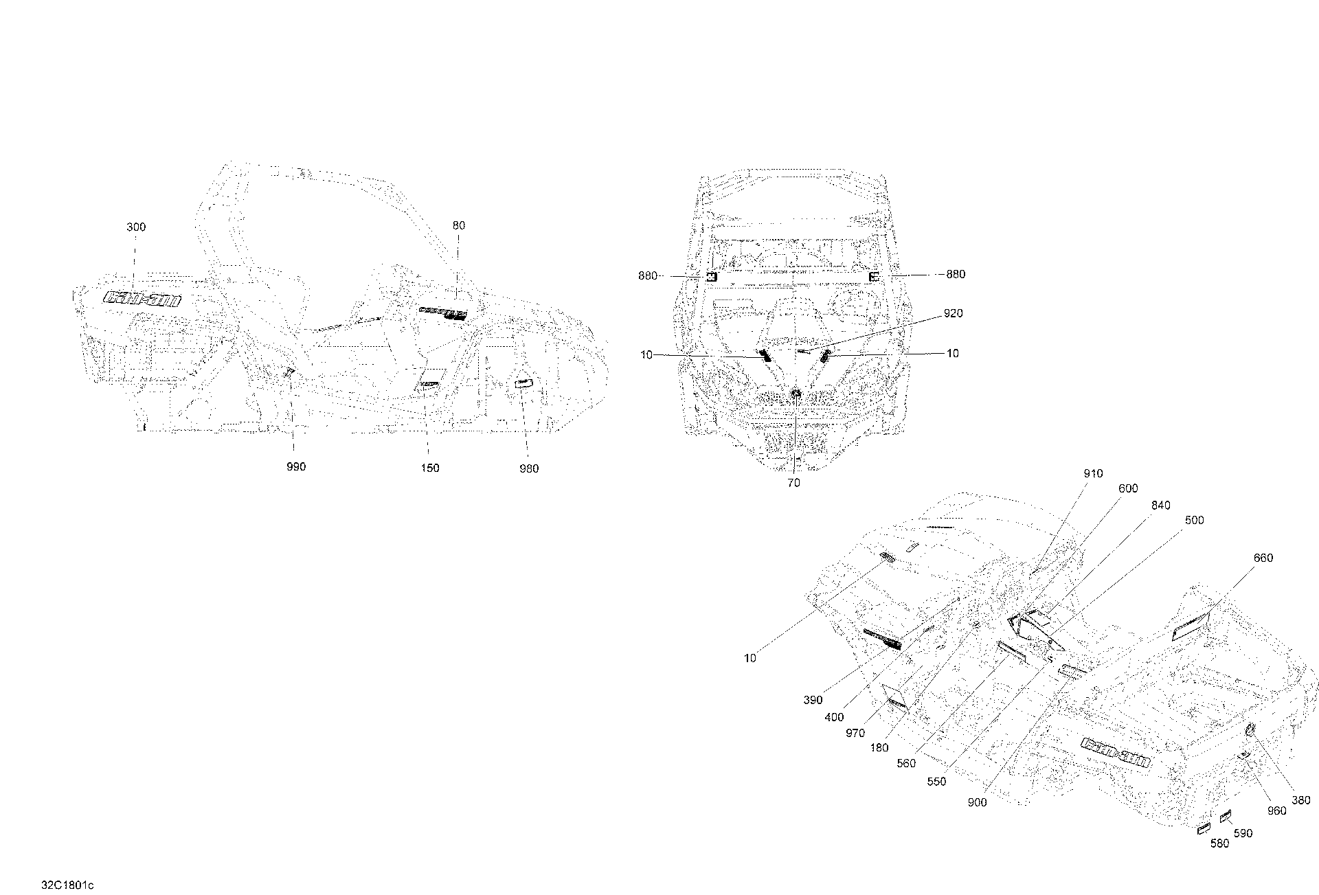 An Image of a Genuine Can-Am Parts Schematic Diagram showing the schematic - DECALS COMMANDER NON MAX 1000R - PACKAGE DPS