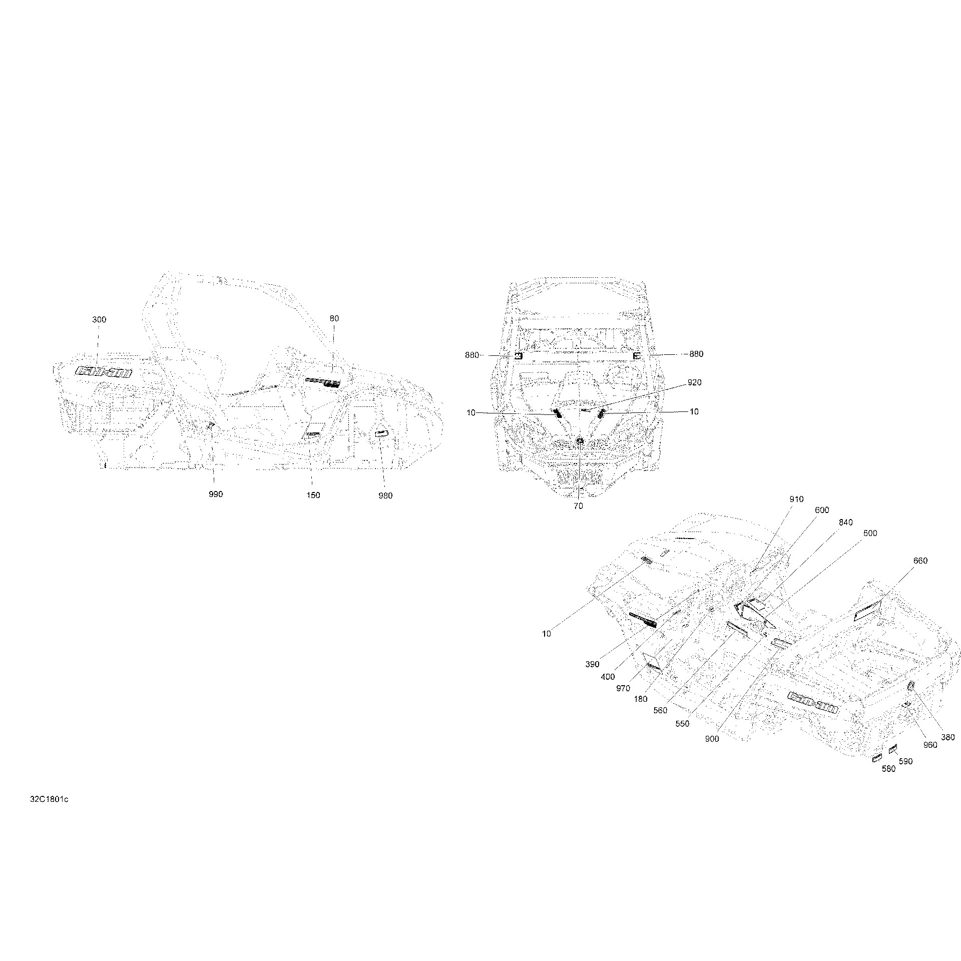 An Image of a Genuine Can-Am Parts Schematic Diagram showing the schematic - DECALS COMMANDER NON MAX 1000R - PACKAGE XT