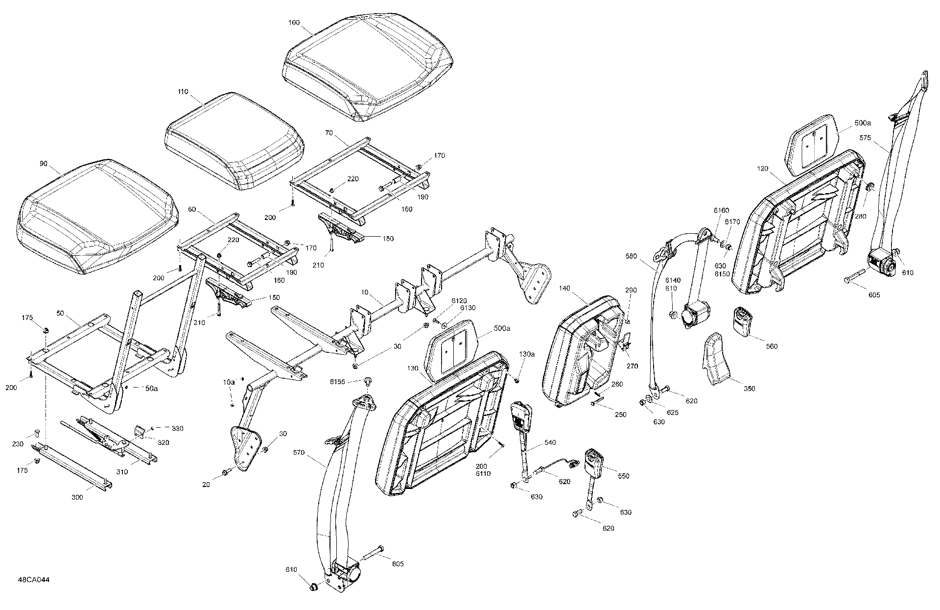 An Image of a Genuine Can-Am Parts Schematic Diagram showing the schematic - BODY - FRONT SEAT - BASE - DPS - XT