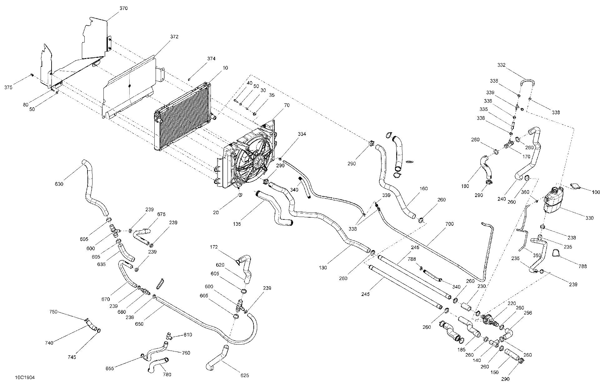 An Image of a Genuine Can-Am Parts Schematic Diagram showing the schematic - COOLING - HD10 - CAB