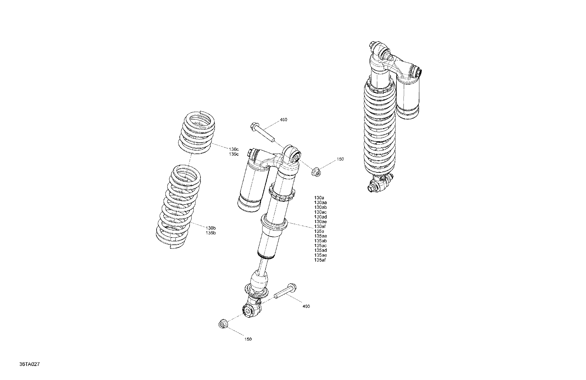 An Image of a Genuine Can-Am Parts Schematic Diagram showing the schematic - SUSPENSION - REAR SHOCKS - X XC