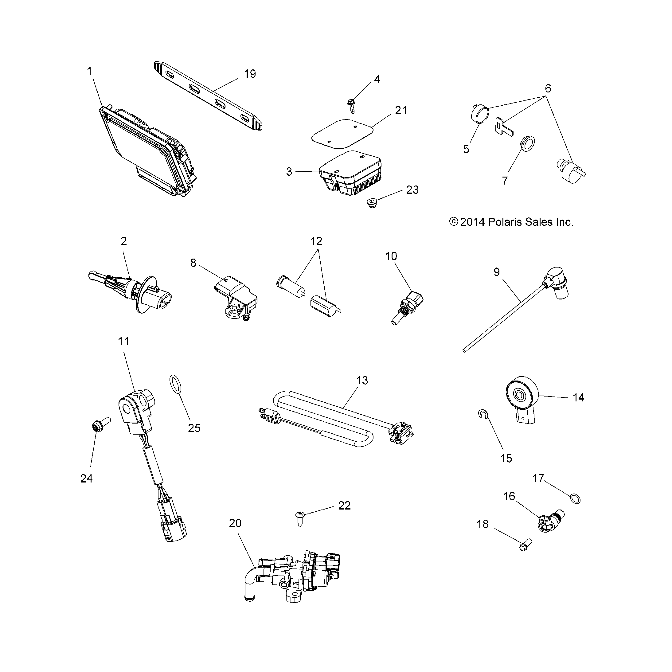 An Image of a Genuine Polaris Parts Schematic Diagram showing the schematic - ELECTRICAL: SWITCHES SENSORS ECU and CONTROL MODULES - 2016 POLARIS SPORTSMAN XP 1000