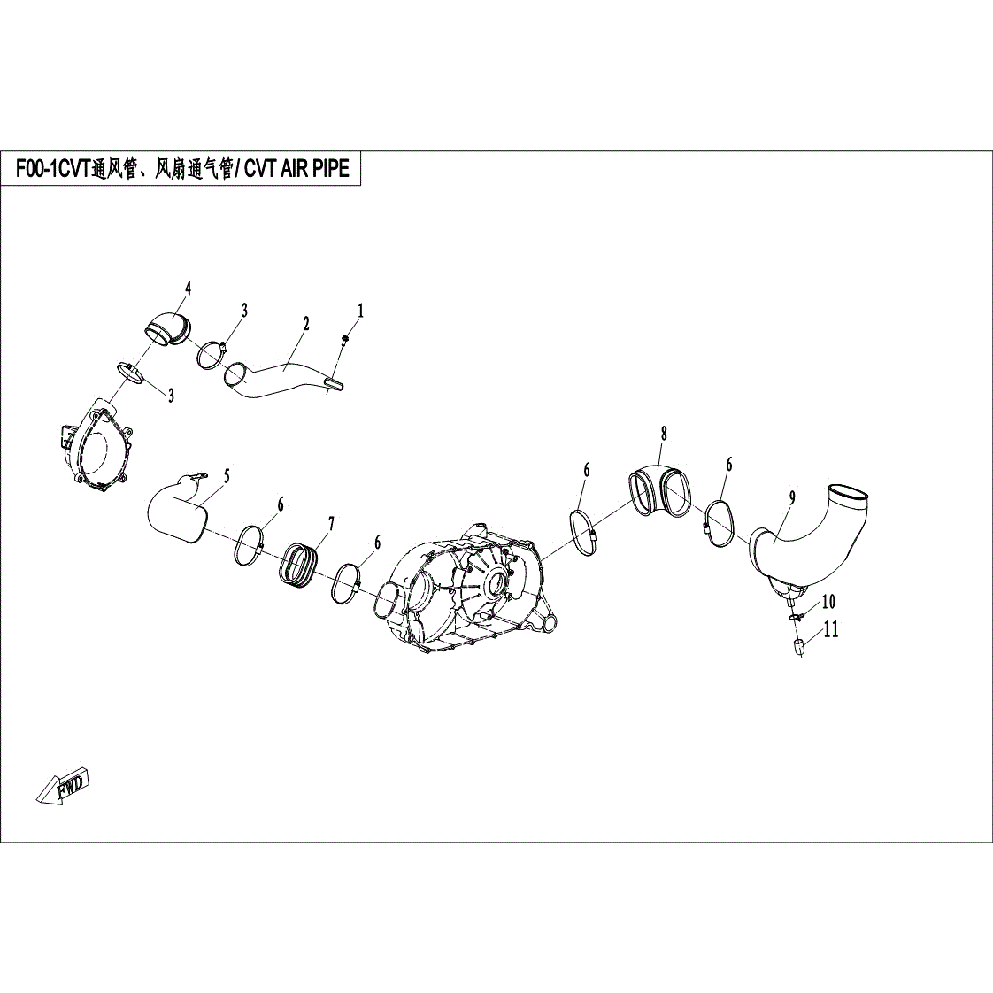 An Image of a Genuine CFMOTO Parts Schematic Diagram showing the schematic - CVT AIR PIPE AND SIDE COVER - 2017 CFMOTO UFORCE 800 EPS