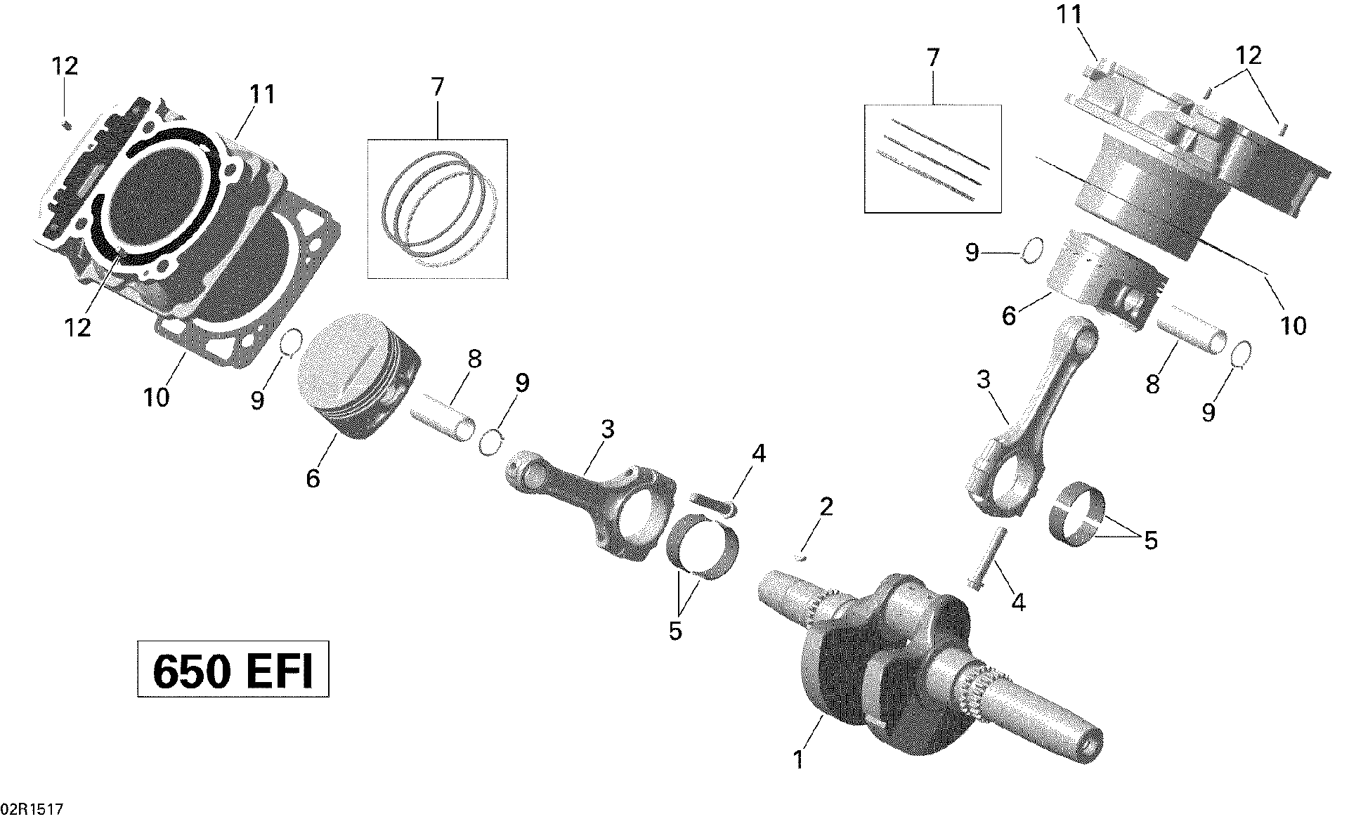 An Image of a Genuine Can-Am Parts Schematic Diagram showing the schematic - CRANKSHAFT PISTON AND CYLINDER _02R1517