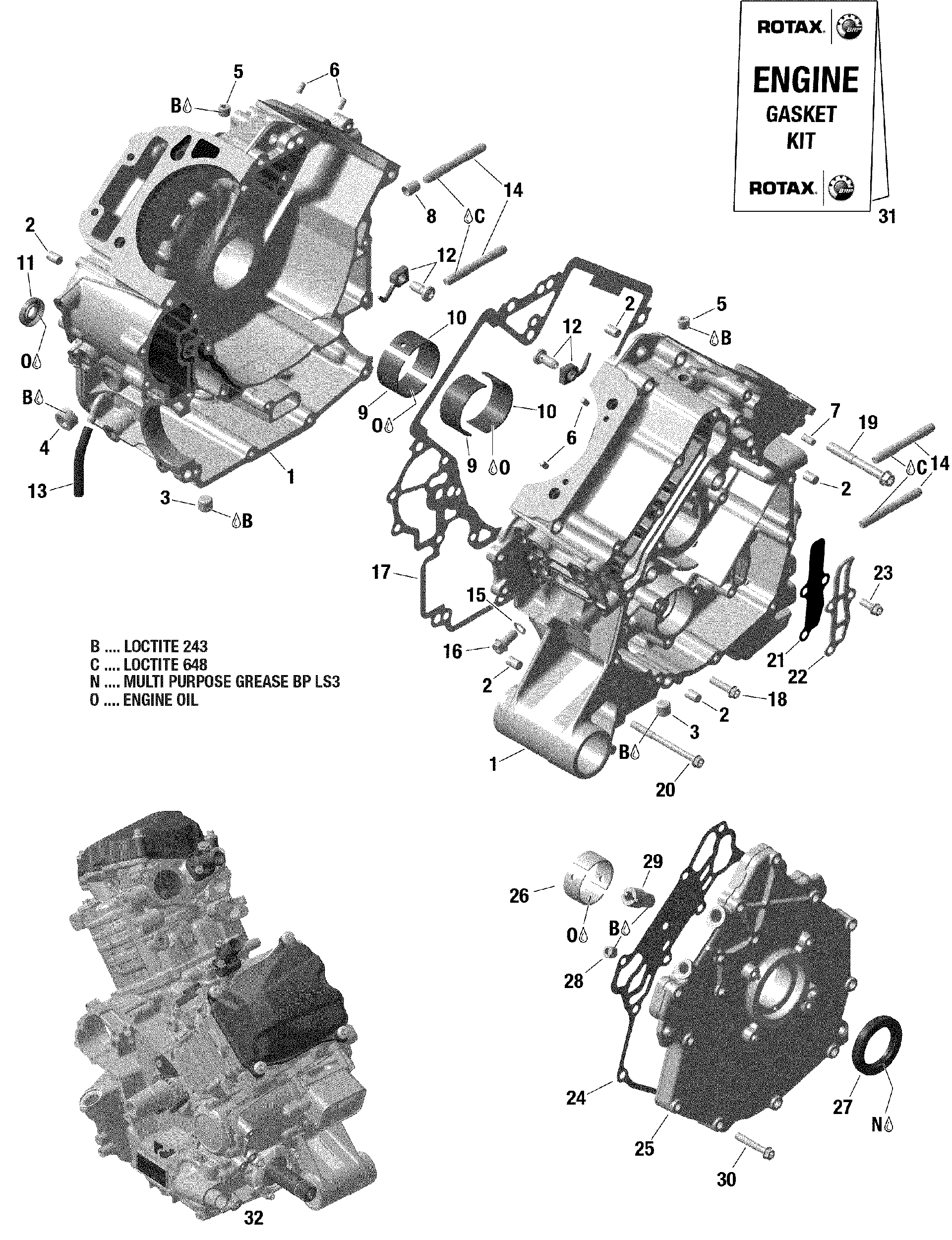An Image of a Genuine Can-Am Parts Schematic Diagram showing the schematic - CRANKCASE - 1010R