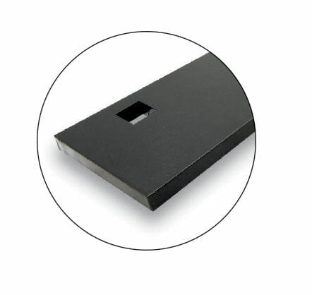 Close-up image of the Provantage II Wear Bar 72 by Warn—a rectangular black panel with a small rectangular cutout near one edge, displayed within a circular frame.