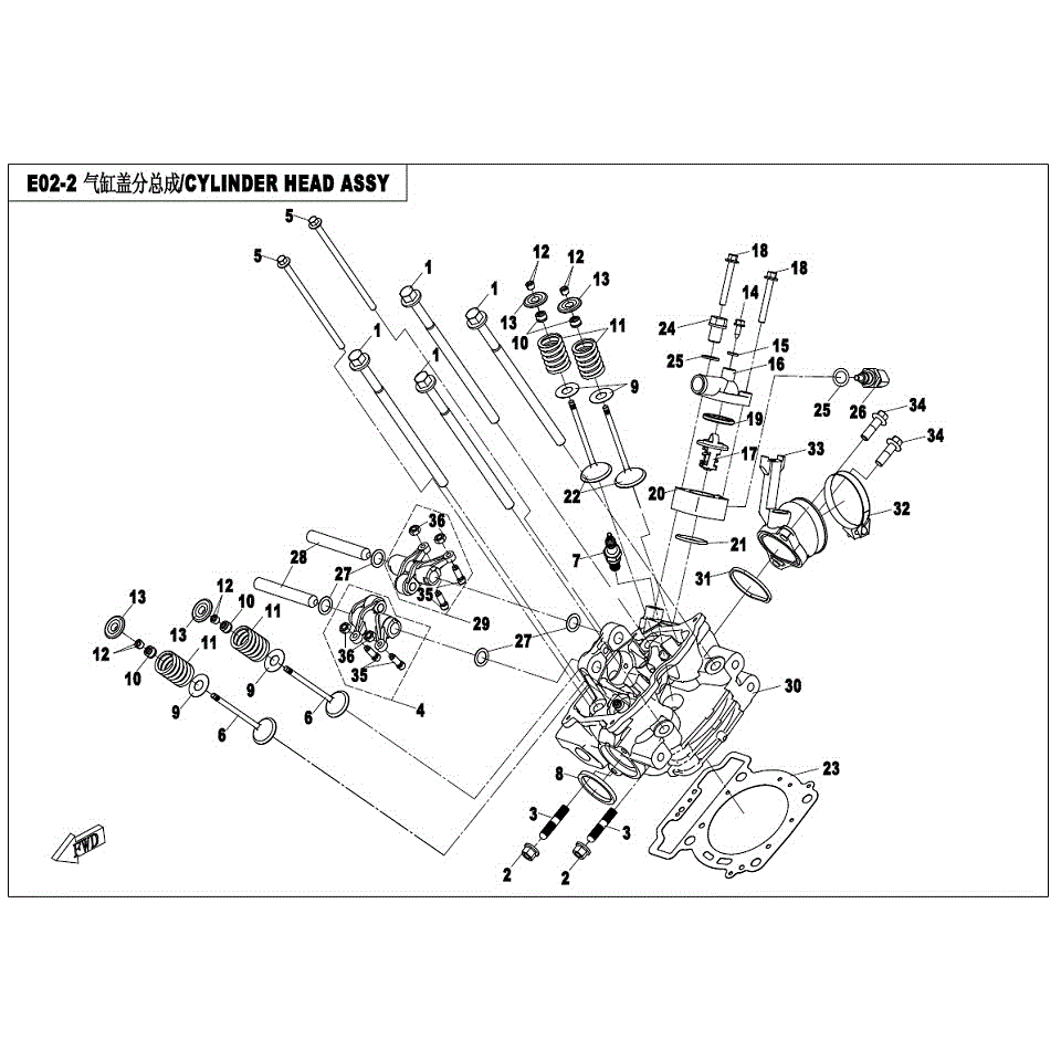 An Image of a genuine CFMOTO Parts Schematic Diagram showing the group - CYLINDER HEAD ASSY - 2017 CFMOTO CFORCE 400
