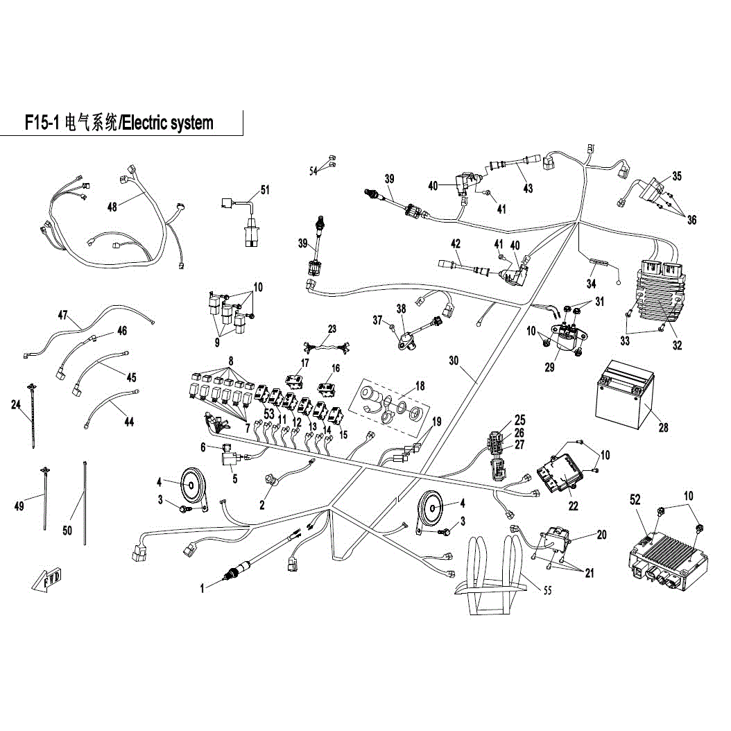An Image of a Genuine CFMOTO Parts Schematic Diagram showing the schematic - ELECTRIC SYSTEM - 2017 CFMOTO ZFORCE 800 Trail