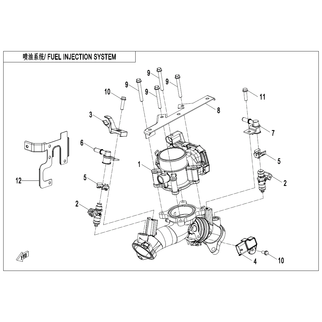 An Image of a Genuine CFMOTO Parts Schematic Diagram showing the schematic - FUEL INJECTION SYSTEM - 2025 CFMOTO ZFORCE 800 Trail
