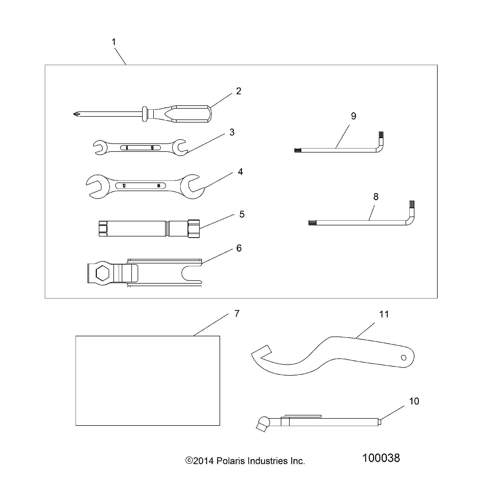 An Image of a Genuine Polaris Parts Schematic Diagram showing the schematic - TOOLS: TOOL KIT [BUILT 11/24/14 AND BEFORE] - 2015 POLARIS SPORTSMAN TOURING 570 EFI/EPS