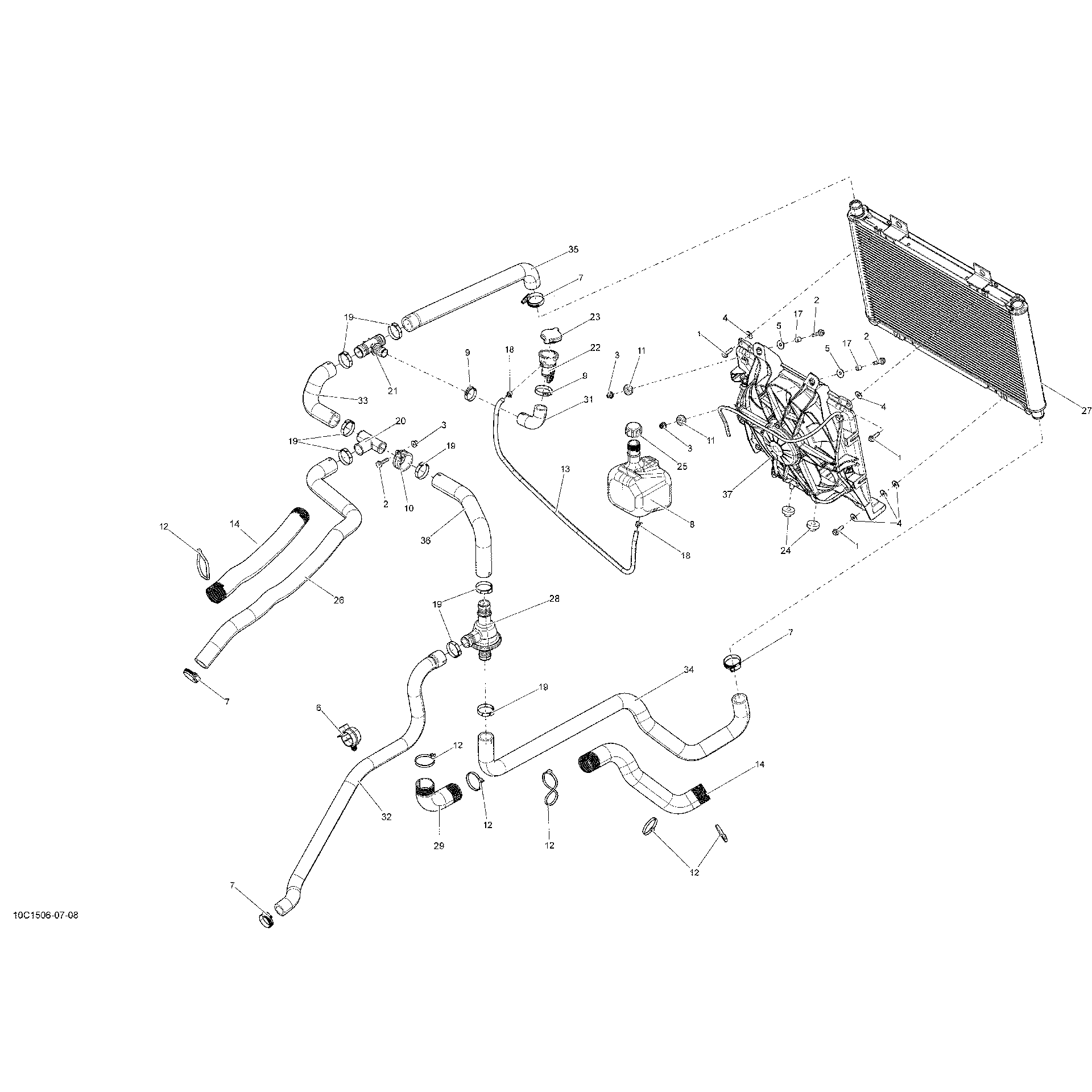 An Image of a Genuine Can-Am Parts Schematic Diagram showing the schematic - COOLING SYSTEM _10C1506