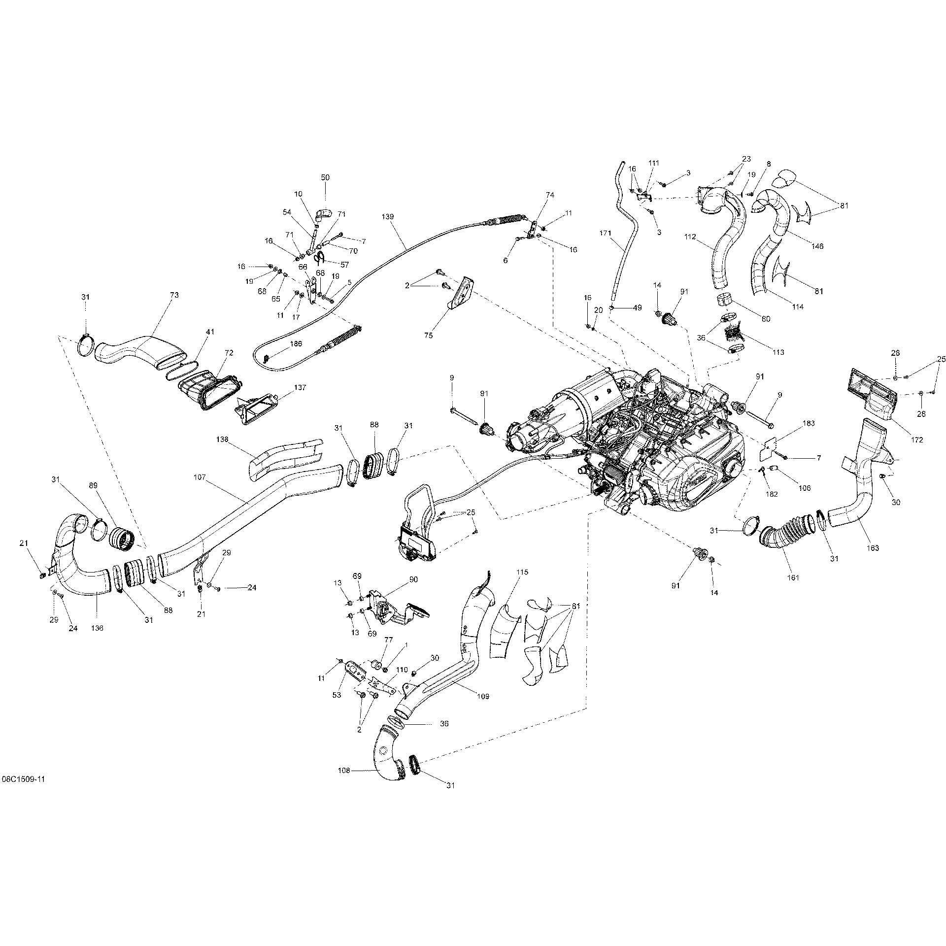 An Image of a Genuine Can-Am Parts Schematic Diagram showing the schematic - ENGINE _08C1509