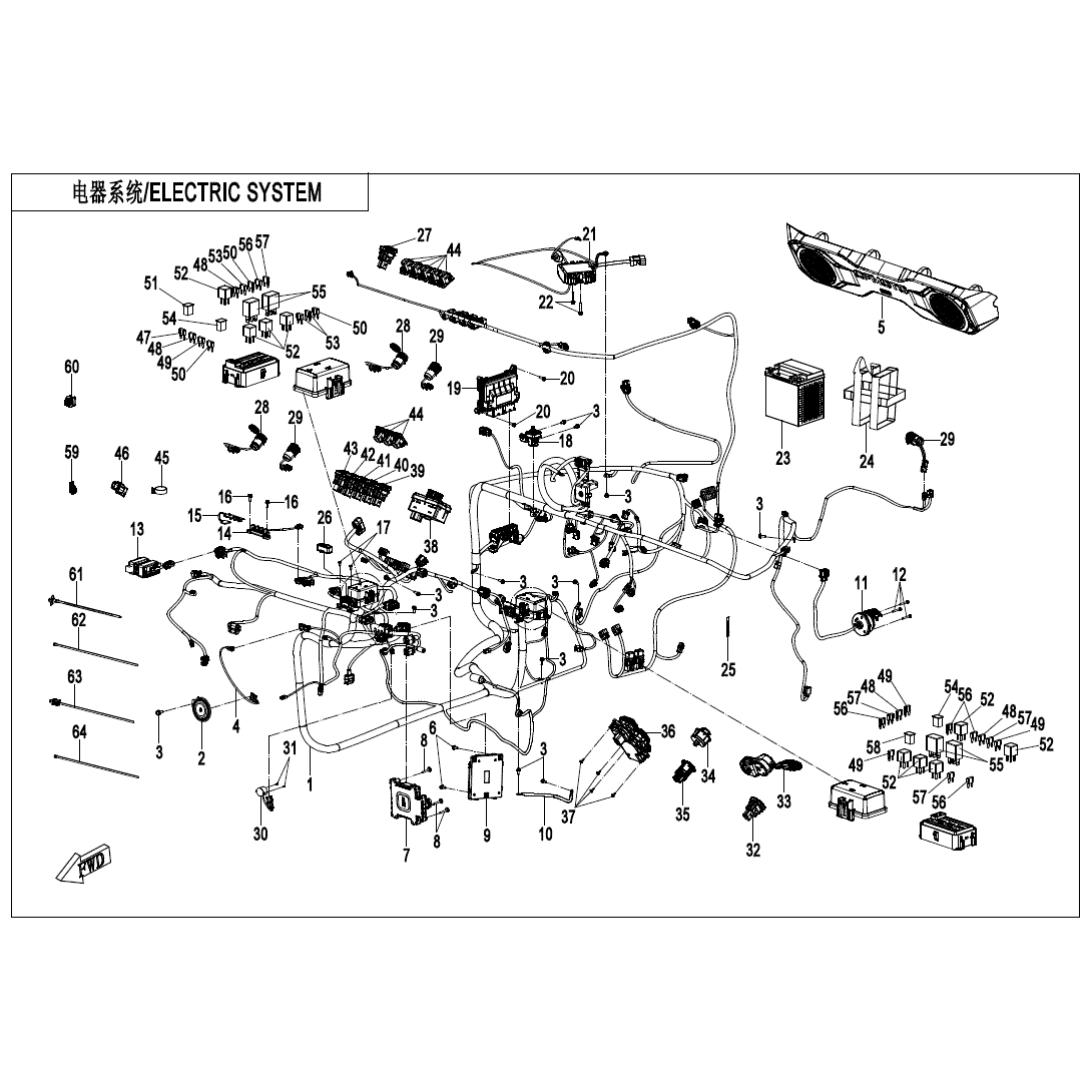 An Image of a Genuine CFMOTO Parts Schematic Diagram showing the schematic - ELECTRIC SYSTEM - 2025 CFMOTO UFORCE U10XL PRO