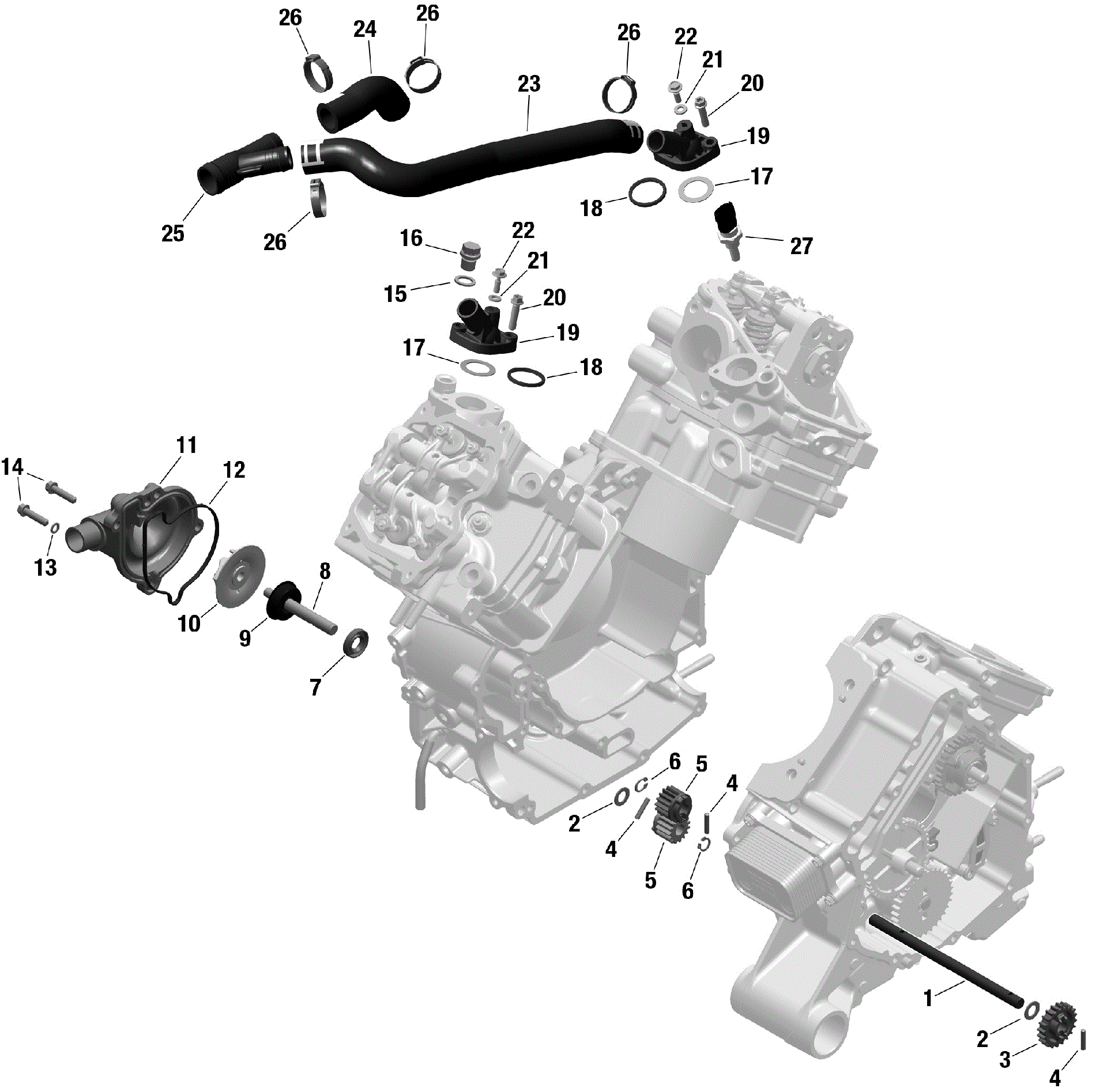 An Image of a Genuine Can-Am Parts Schematic Diagram showing the schematic - ROTAX - ENGINE COOLING