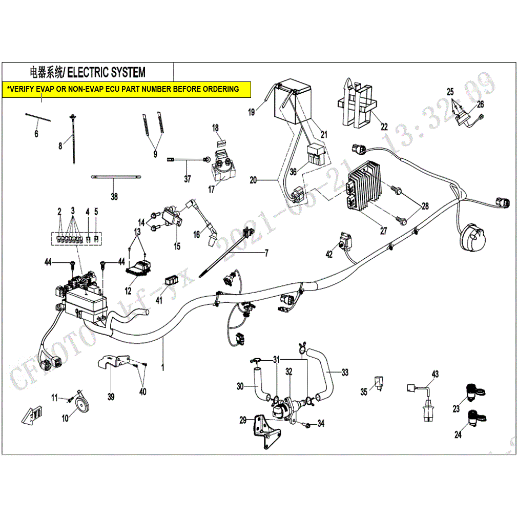 An Image of a genuine CFMOTO Parts Schematic Diagram showing the group - ELECTRIC SYSTEM - 2022 CFMOTO CFORCE 600