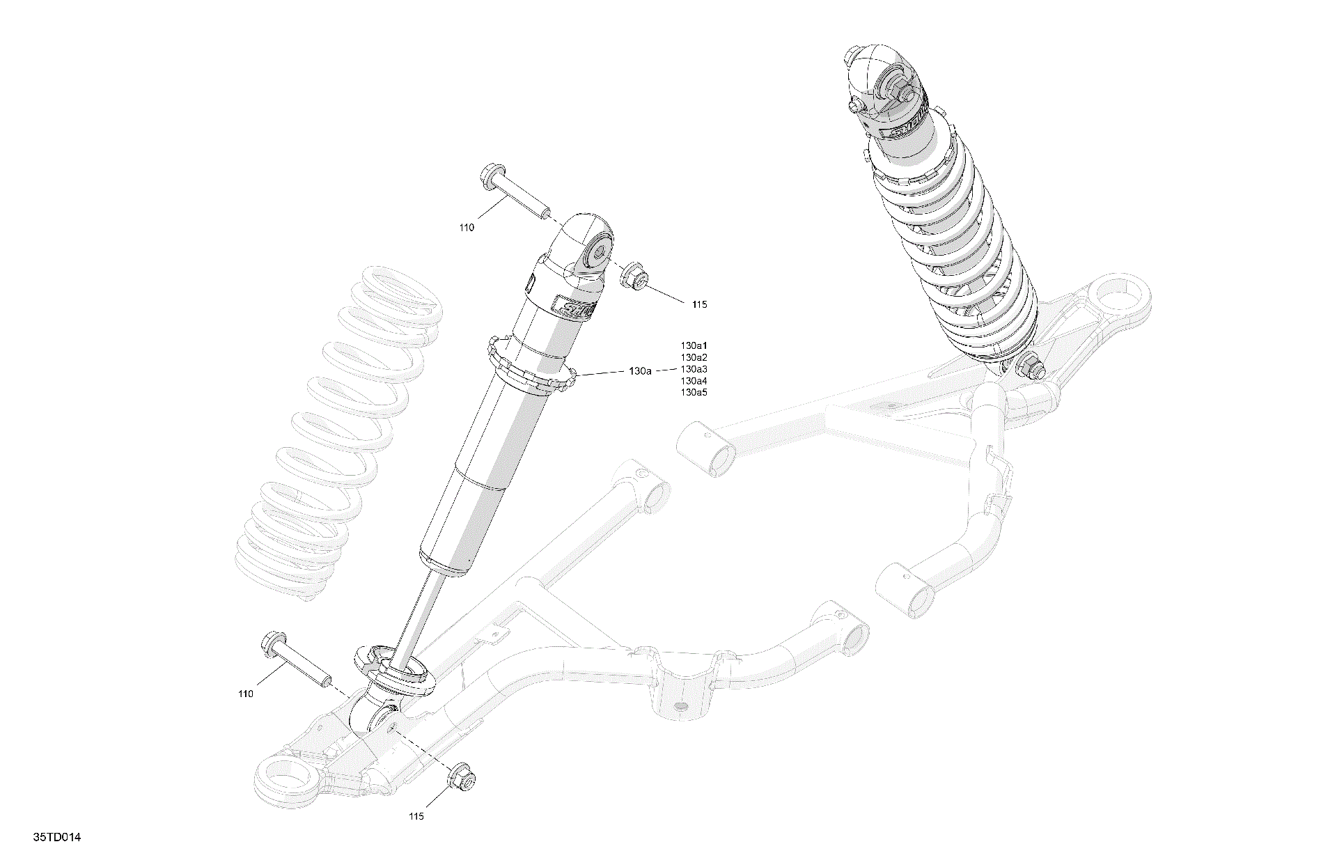 An Image of a Genuine Can-Am Parts Schematic Diagram showing the schematic - SUSPENSION - FRONT SHOCKS
