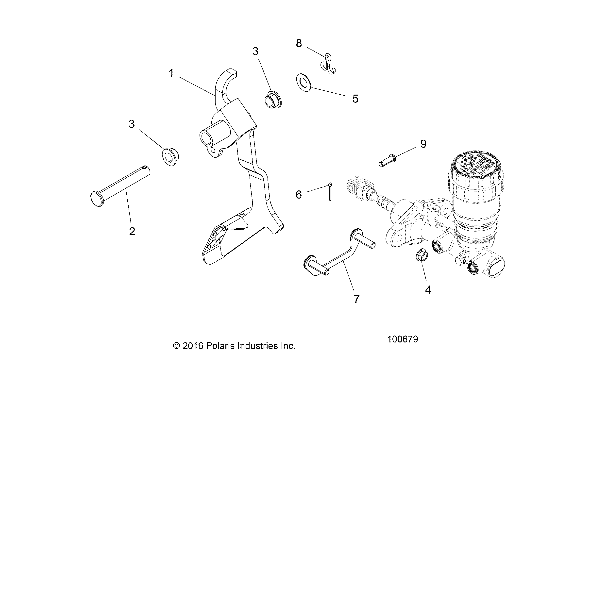 An Image of a Genuine Polaris Parts Schematic Diagram showing the schematic - BRAKES: PEDAL AND MASTER CYLINDER MOUNTING - 2019 POLARIS ACE 570