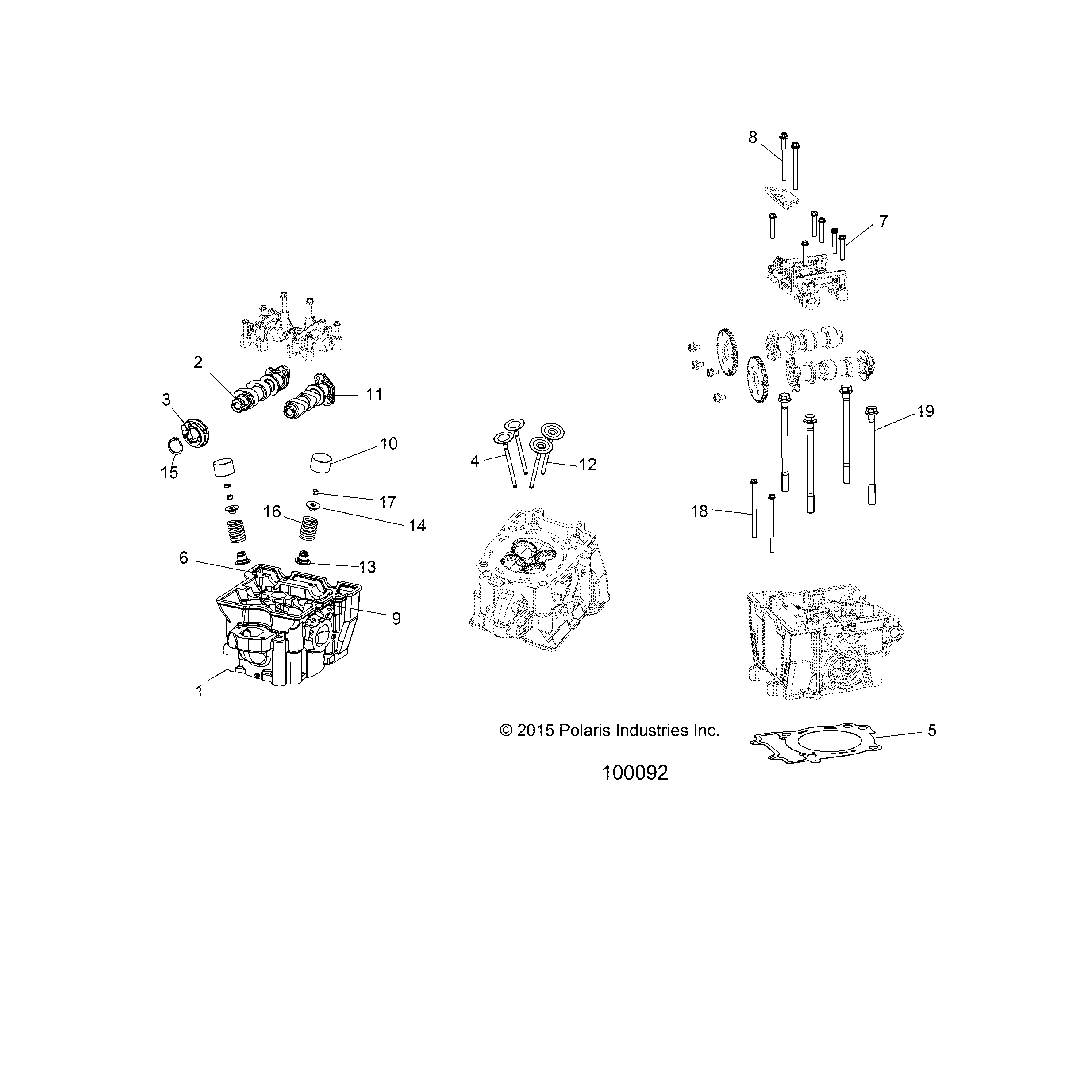 An Image of a Genuine Polaris Parts Schematic Diagram showing the schematic - ENGINE: CYLINDER HEAD CAMS and VALVES - 2019 POLARIS SPORTSMAN 570 EFI