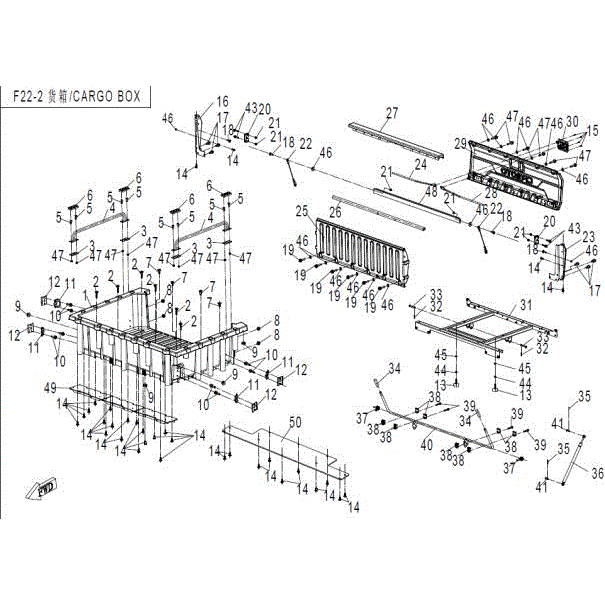 An Image of a Genuine CFMOTO Parts Schematic Diagram showing the schematic - CARGO BOX(2) - 2016 CFMOTO UFORCE 500