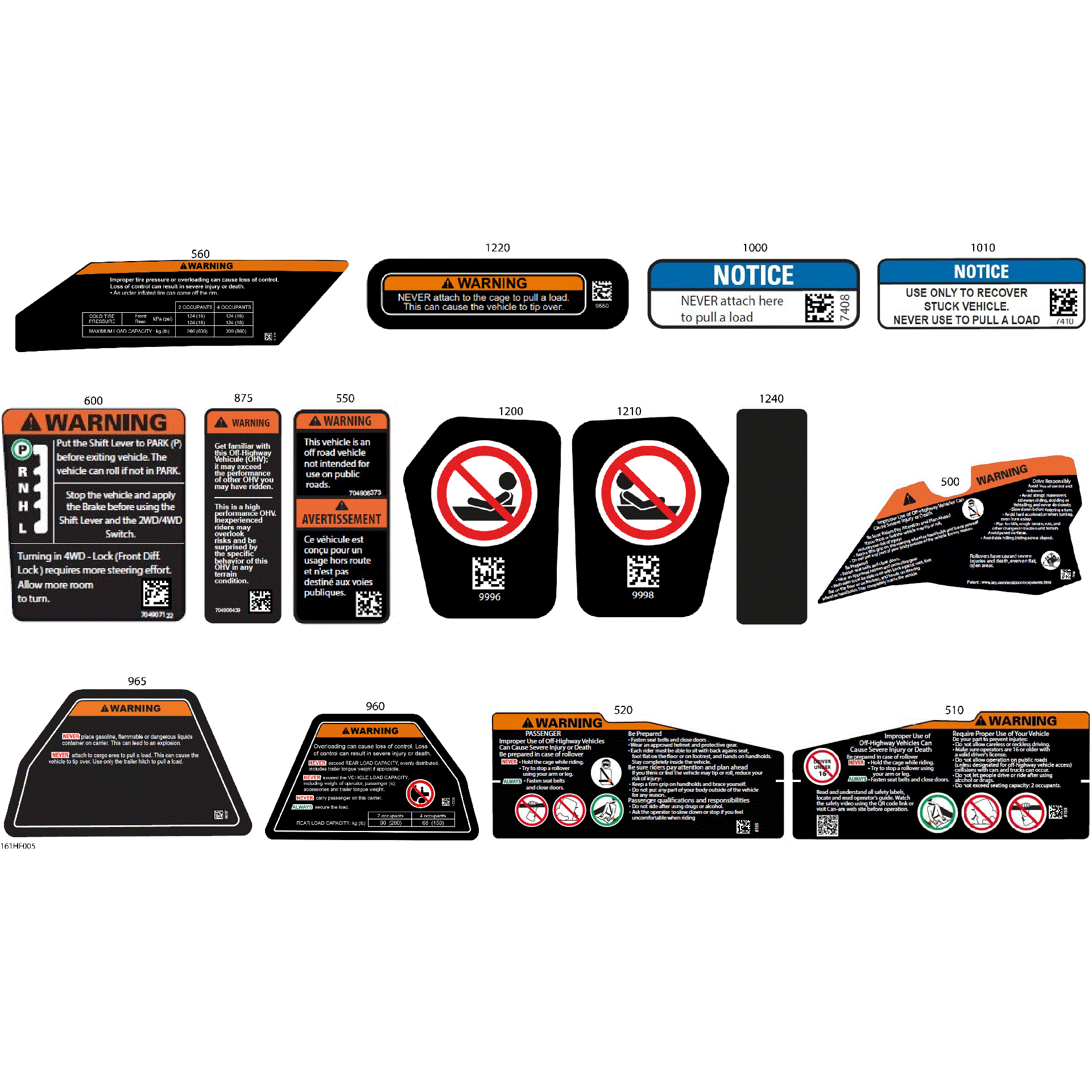 An Image of a Genuine Can-Am Parts Schematic Diagram showing the schematic - BODY - WARNING DECALS
