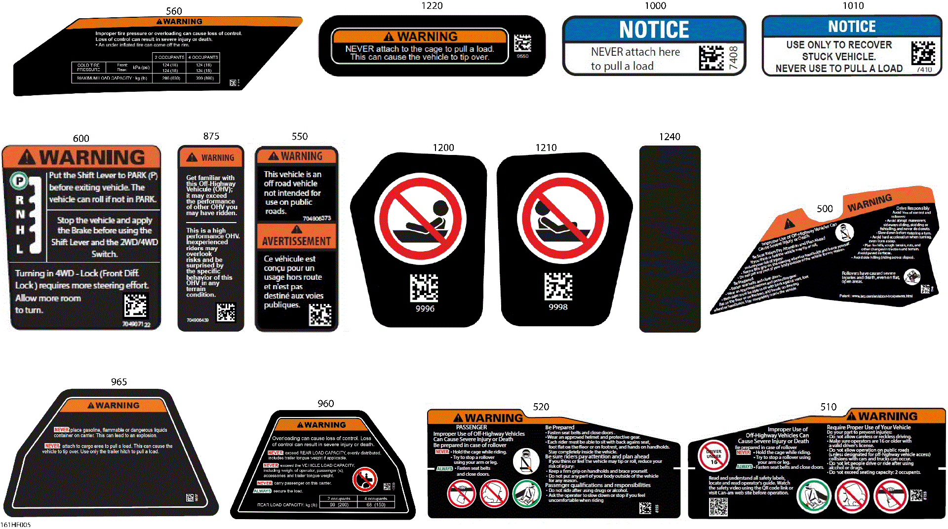 An Image of a Genuine Can-Am Parts Schematic Diagram showing the schematic - BODY - WARNING DECALS