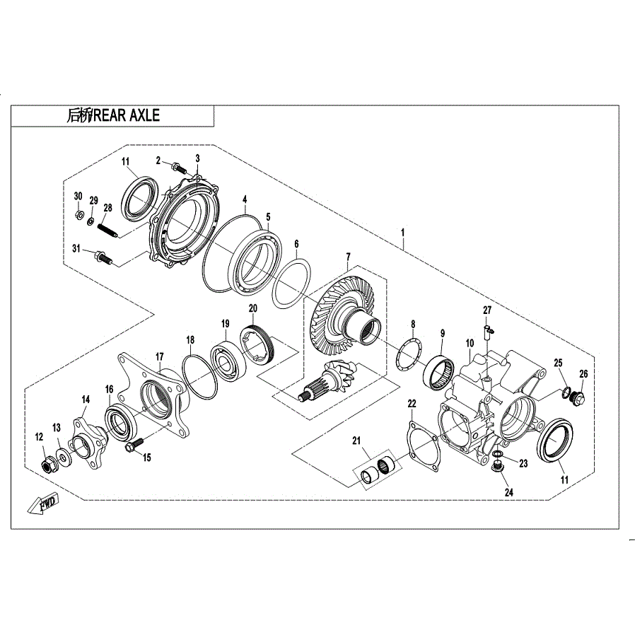 An Image of a genuine CFMOTO Parts Schematic Diagram showing the group - REAR GEARCASE - 2019 CFMOTO CFORCE 600