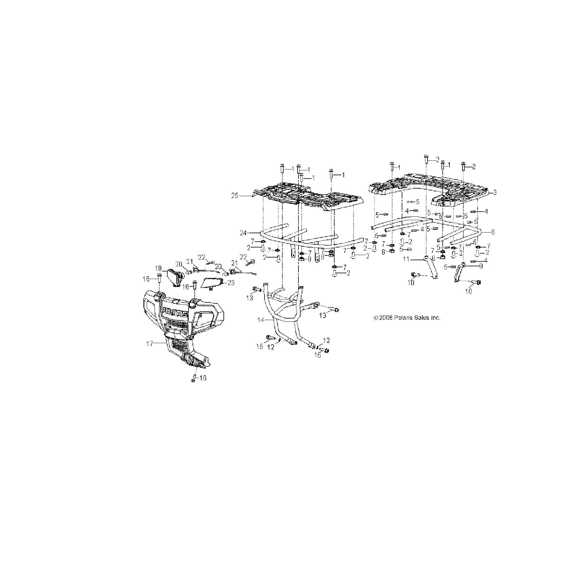 An Image of a Genuine Polaris Parts Schematic Diagram showing the schematic - CHASSIS: BUMPER - 2025 POLARIS SPORTSMAN 110