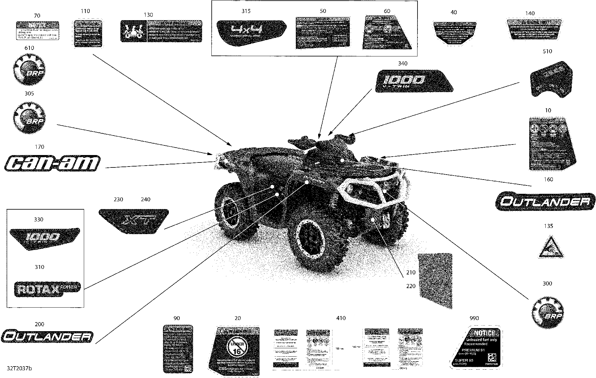 An Image of a Genuine Can-Am Parts Schematic Diagram showing the schematic - DECALS - XTP