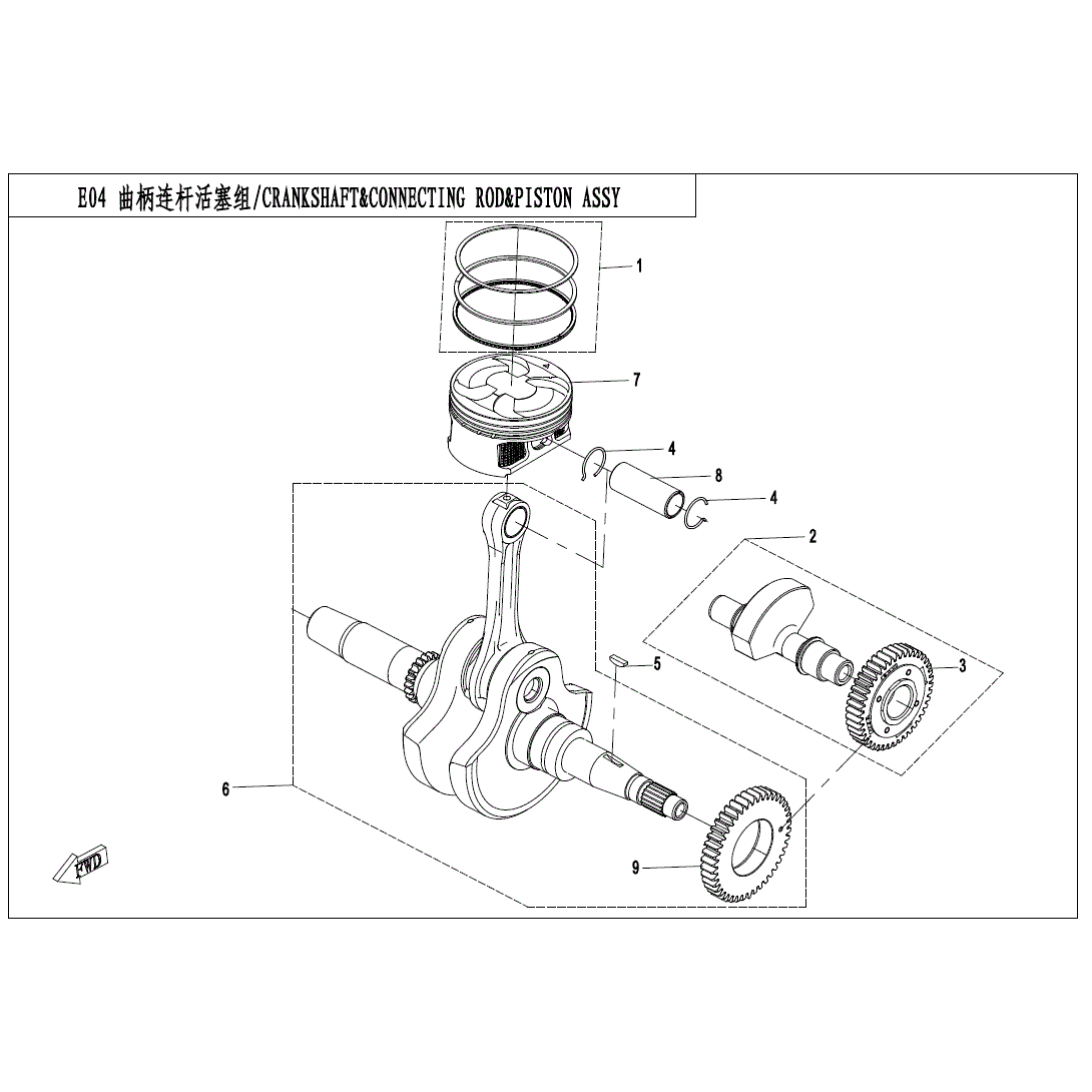 An Image of a genuine CFMOTO Parts Schematic Diagram showing the group - CRANKSHAFT&CONNECTING ROD&PISTON ASSY - 2020 CFMOTO CFORCE 500 S