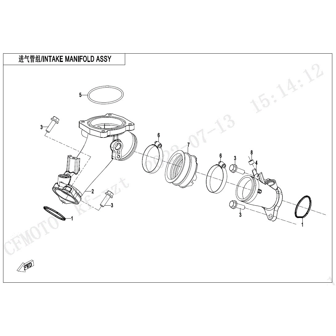 An Image of a Genuine CFMOTO Parts Schematic Diagram showing the schematic - INTAKE MANIFOLD ASSY - 2025 CFMOTO ZFORCE 950 Sport