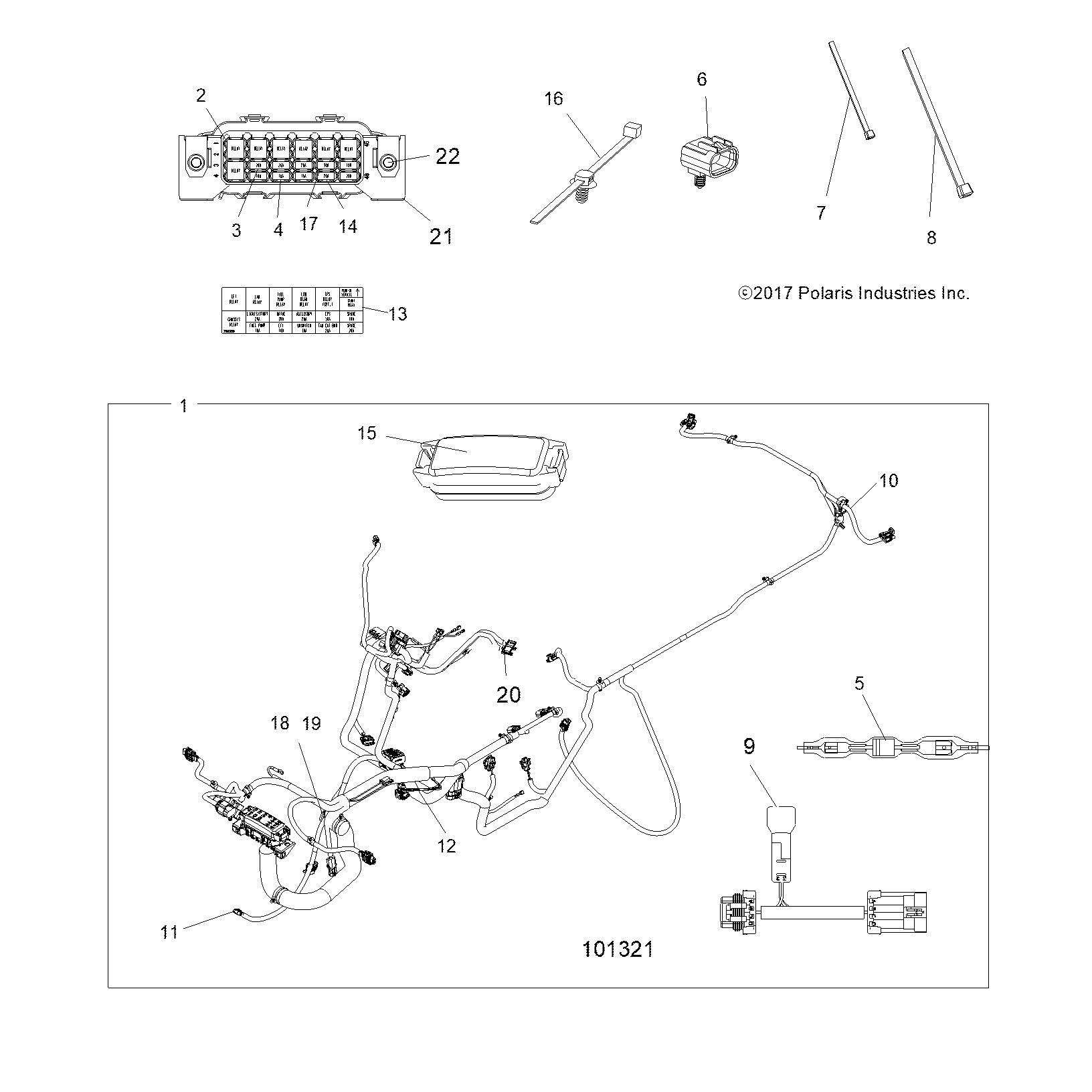 An Image of a Genuine Polaris Parts Schematic Diagram showing the schematic - ELECTRICAL: HARNESS - 2019 POLARIS SPORTSMAN 850 SP 48