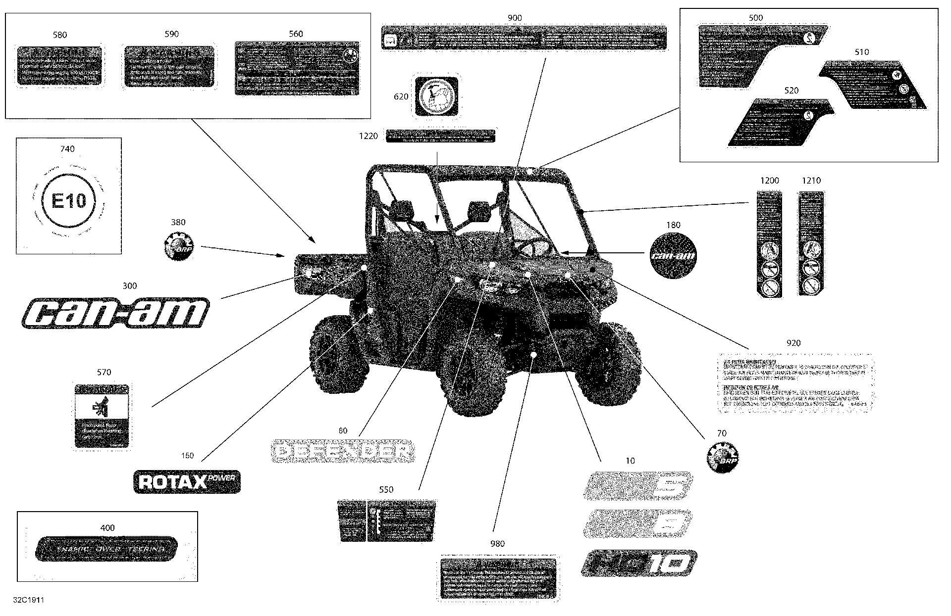 An Image of a Genuine Can-Am Parts Schematic Diagram showing the schematic - DECALS - HD5 - DPS