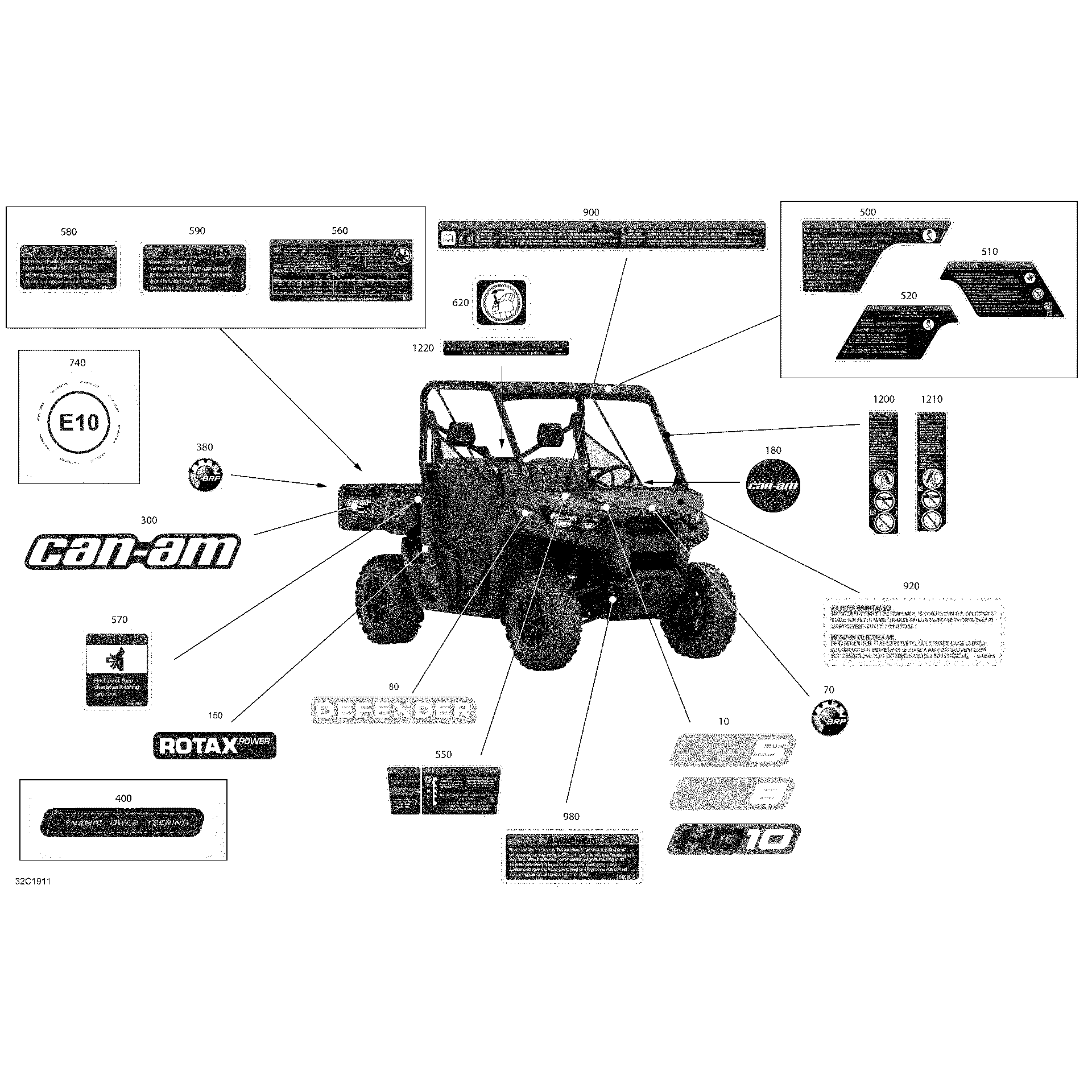 An Image of a Genuine Can-Am Parts Schematic Diagram showing the schematic - DECALS - HD10 - DPS