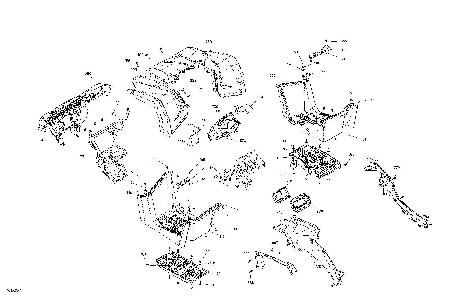 An Image of a Genuine Can-Am Parts Schematic Diagram showing the schematic - BODY - FRONT SECTION