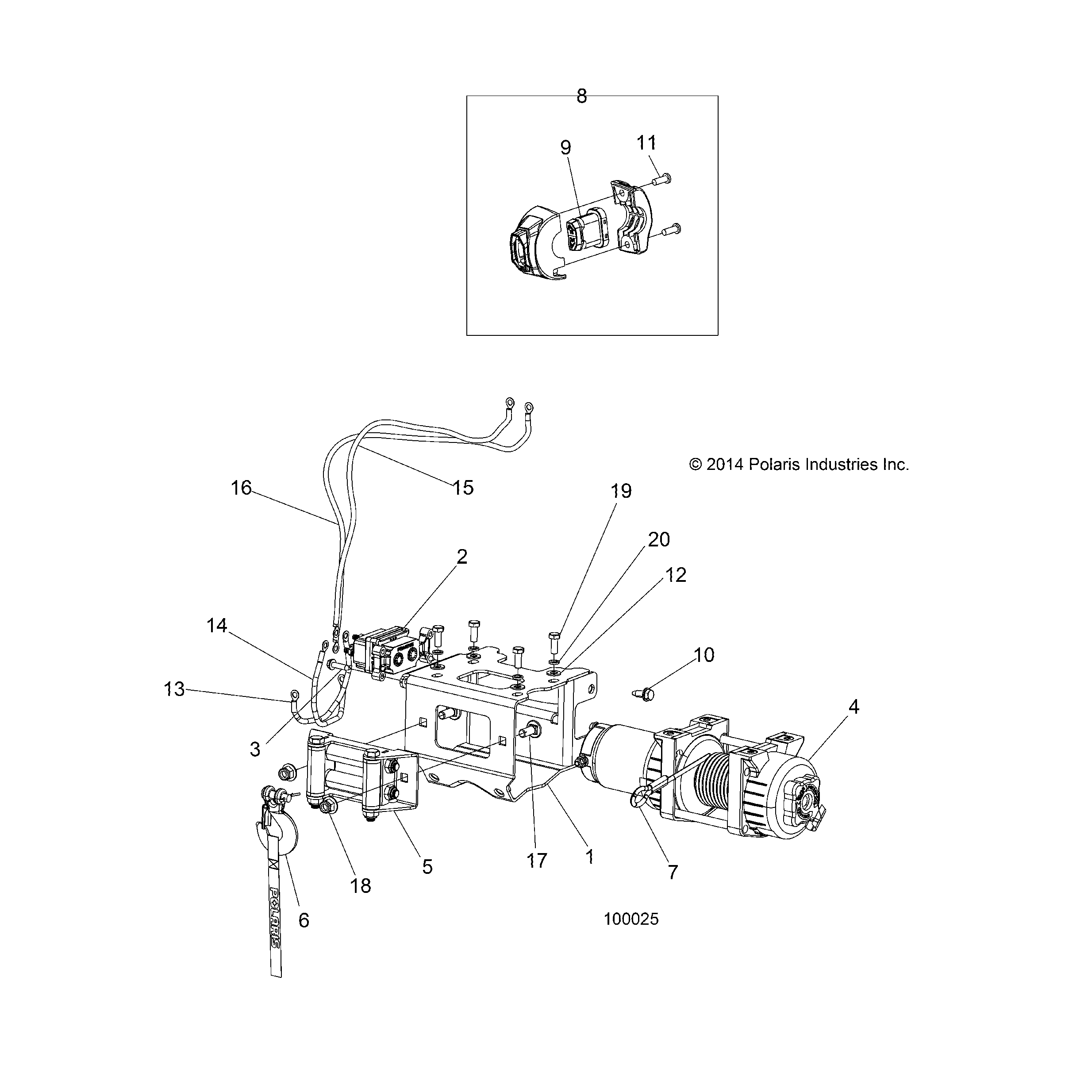 An Image of a Genuine Polaris Parts Schematic Diagram showing the schematic - CHASSIS: WINCH - 2015 POLARIS SPORTSMAN 570 SP