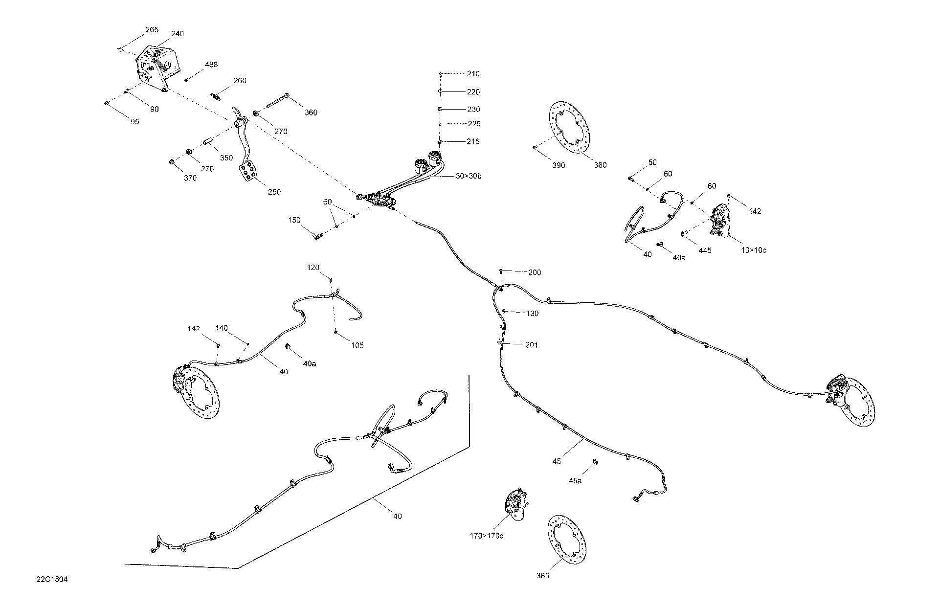 An Image of a Genuine Can-Am Parts Schematic Diagram showing the schematic - BRAKES - ALL PACKAGE