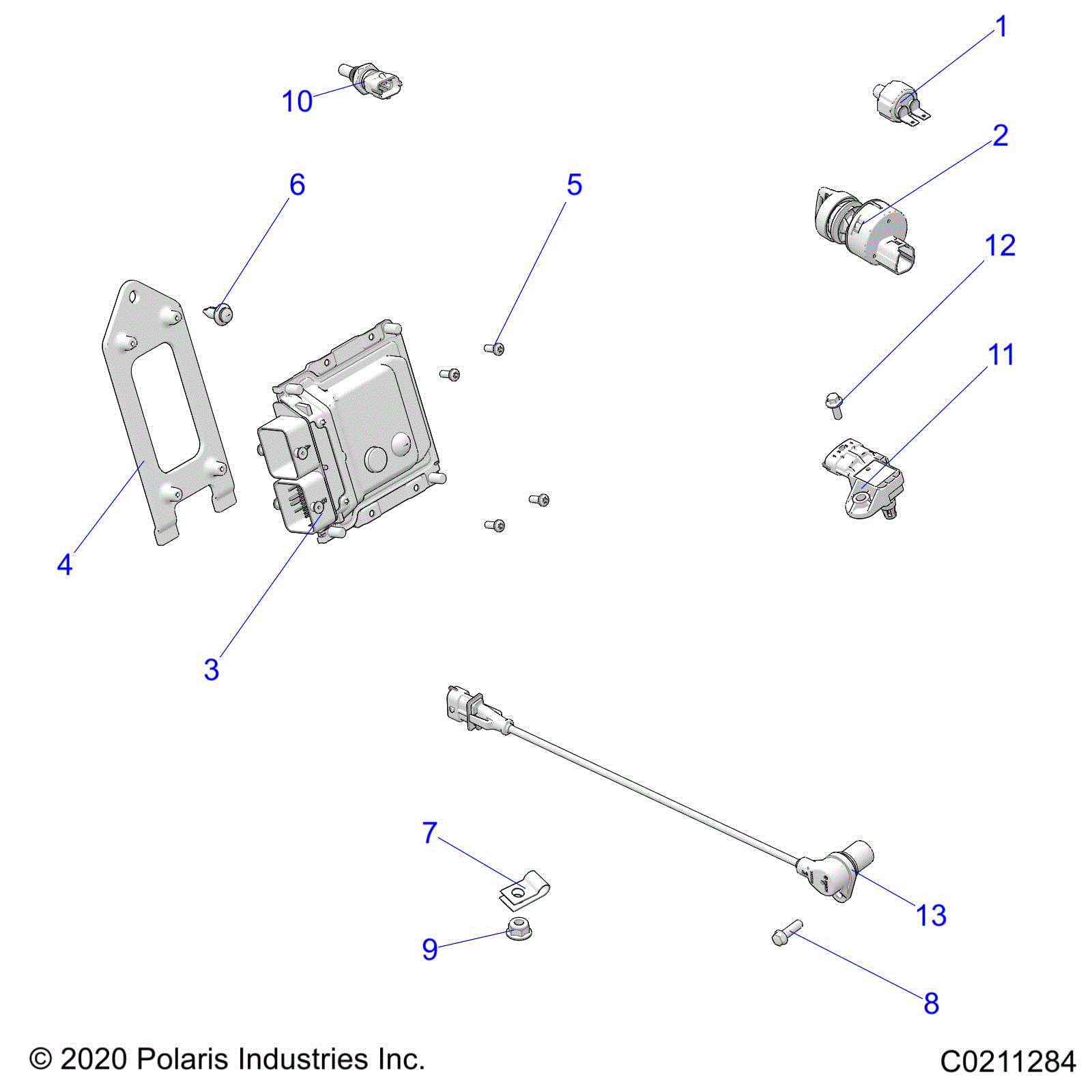 An Image of a Genuine Polaris Parts Schematic Diagram showing the schematic - ELECTRICAL: SWITCHES SENSORS and ECM - 2021 POLARIS SPORTSMAN 570 6X6