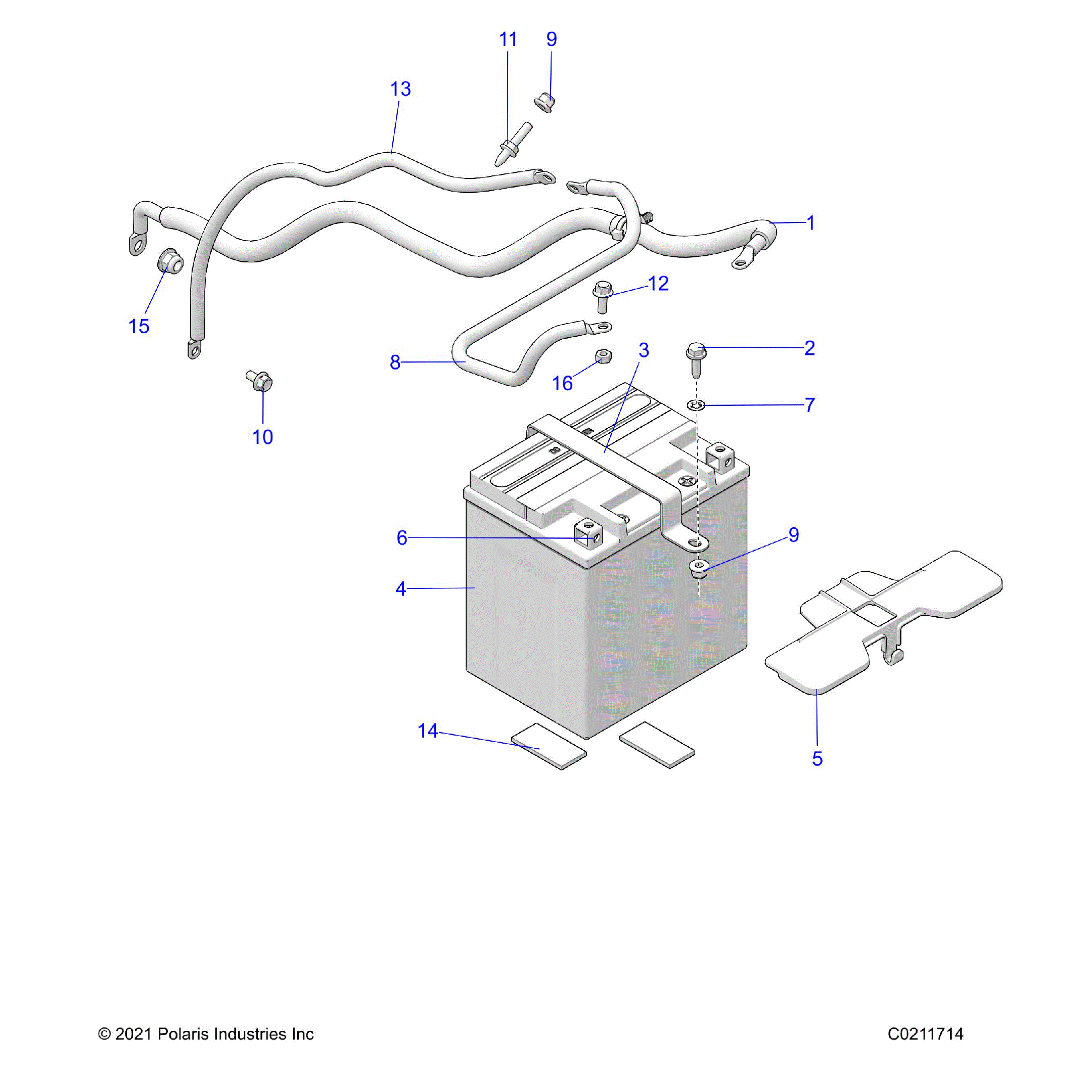 An Image of a Genuine Polaris Parts Schematic Diagram showing the schematic - ELECTRICAL: BATTERY - 2023 POLARIS SPORTSMAN XP 1000 48" LE RIDE COMMAND