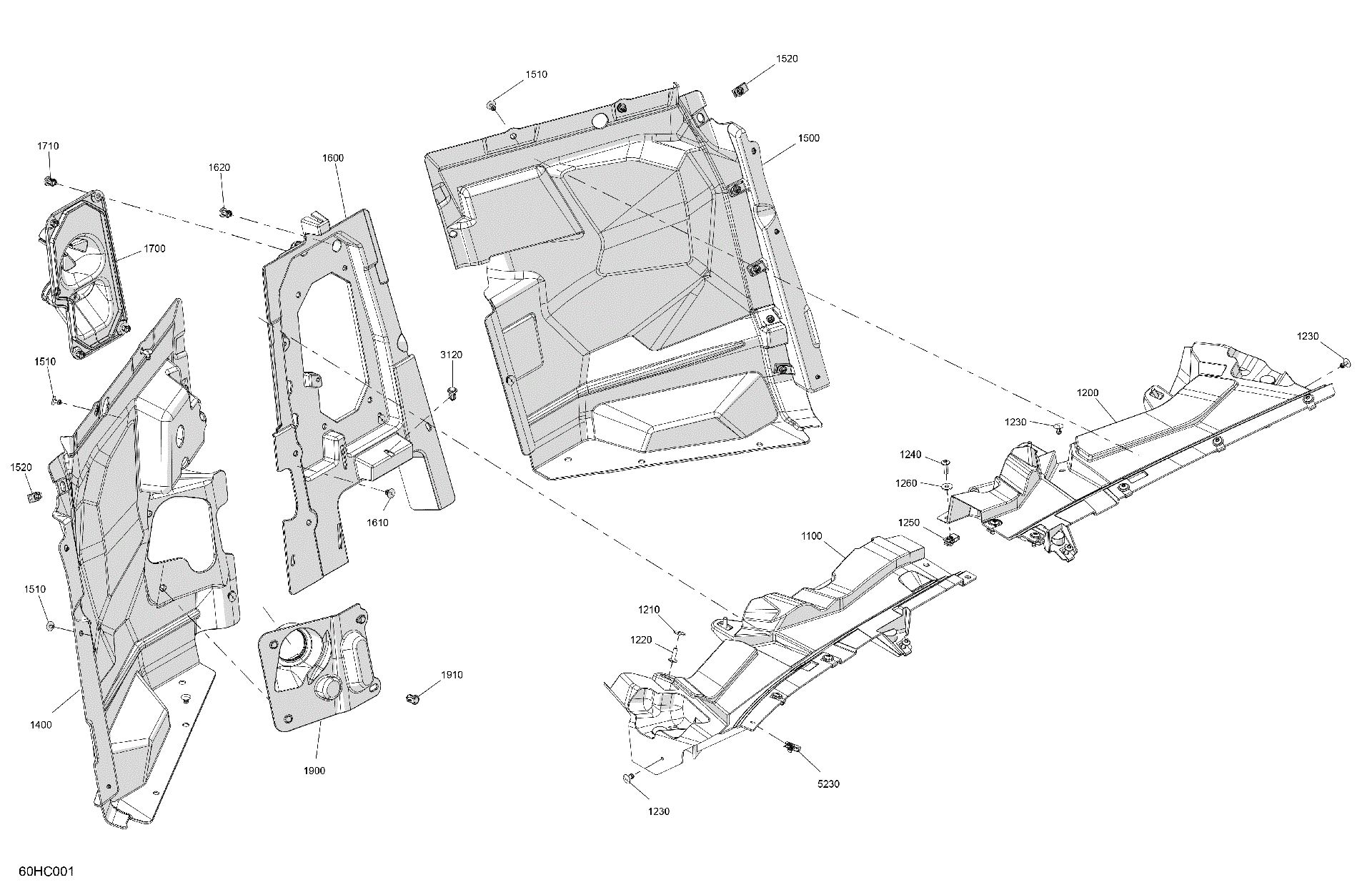 An Image of a Genuine Can-Am Parts Schematic Diagram showing the schematic - CAB INTERIOR - FIREWALL